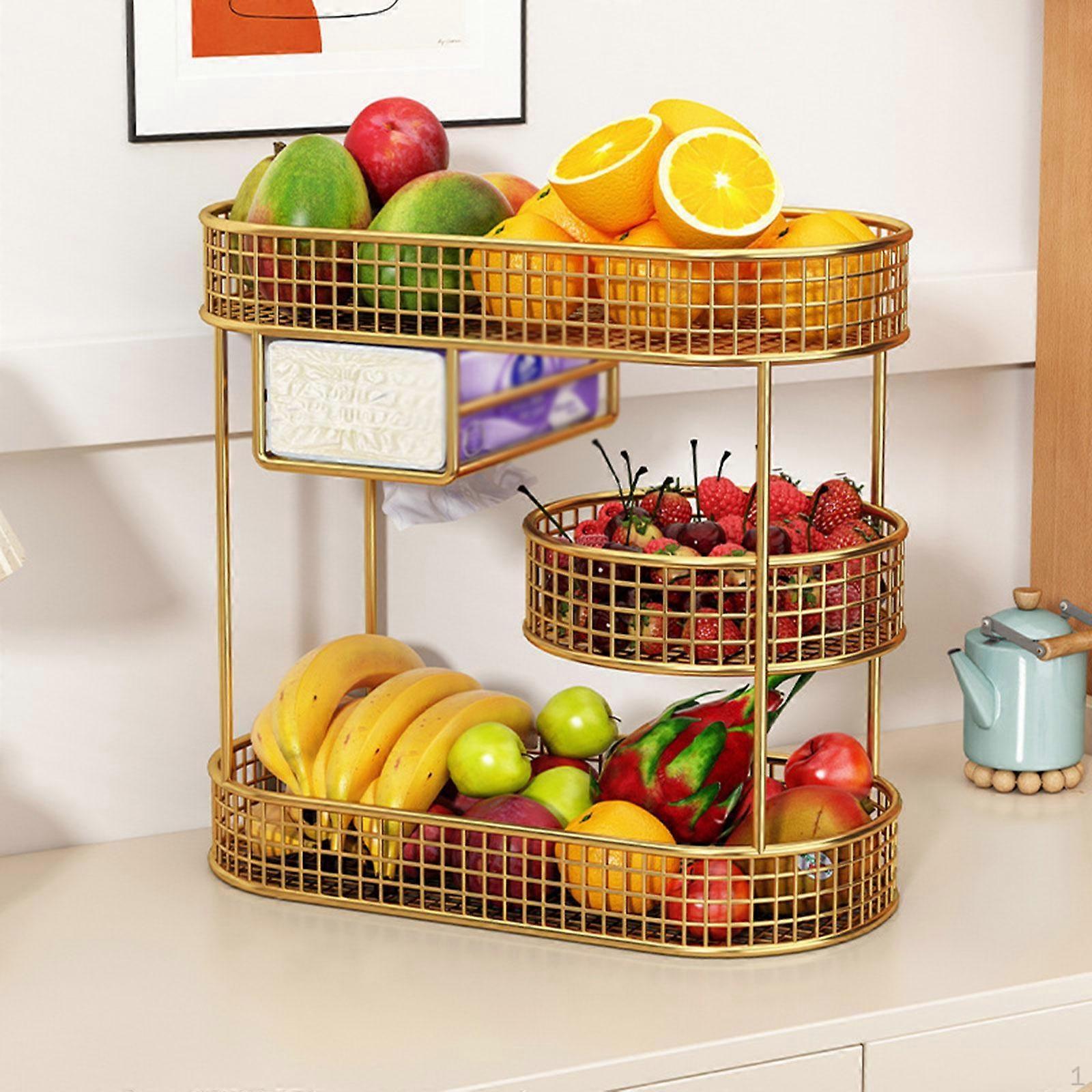 3 Layer Fruit Basket Bread Vegetable Rack, Multipurpose Iron Bowl Holder for Dining