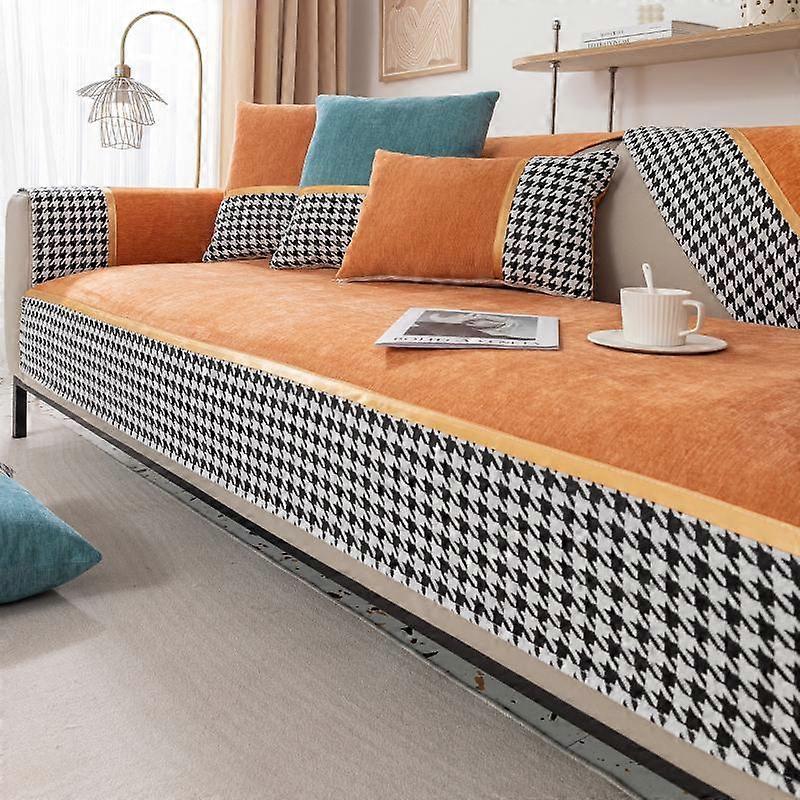 Chenille sofa cushion all-season universal thousand bird grid seat cushion, simple and modern non slip cover, all inclusive and