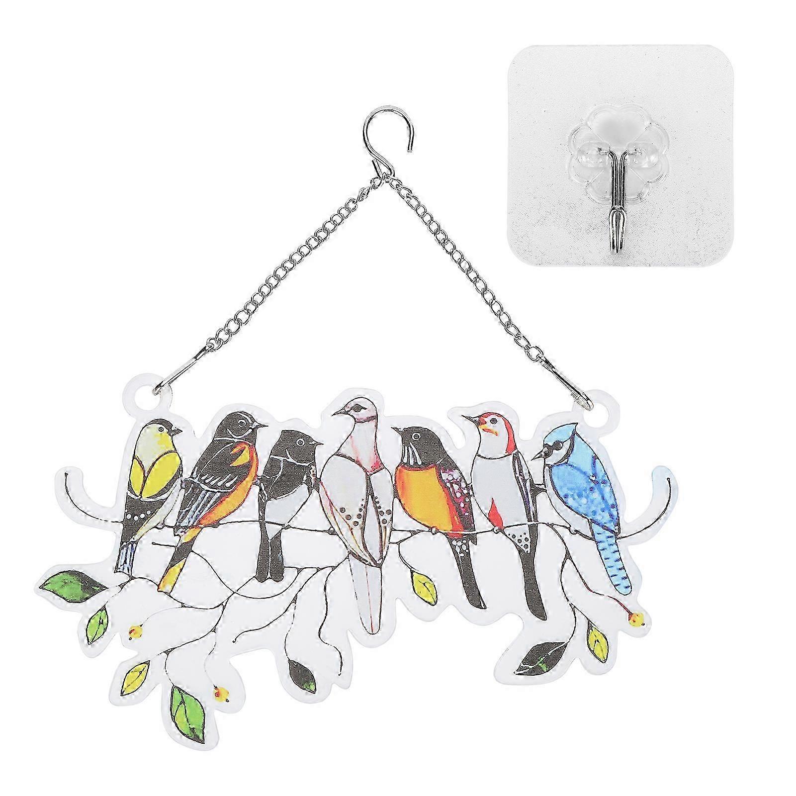 الطيور على سلك زخرفة الزجاج نافذة لوحة Suncatcher الشنق مع هدية سلسلة لمحبي الطيورلوحة غير منتظمة 21x12cm