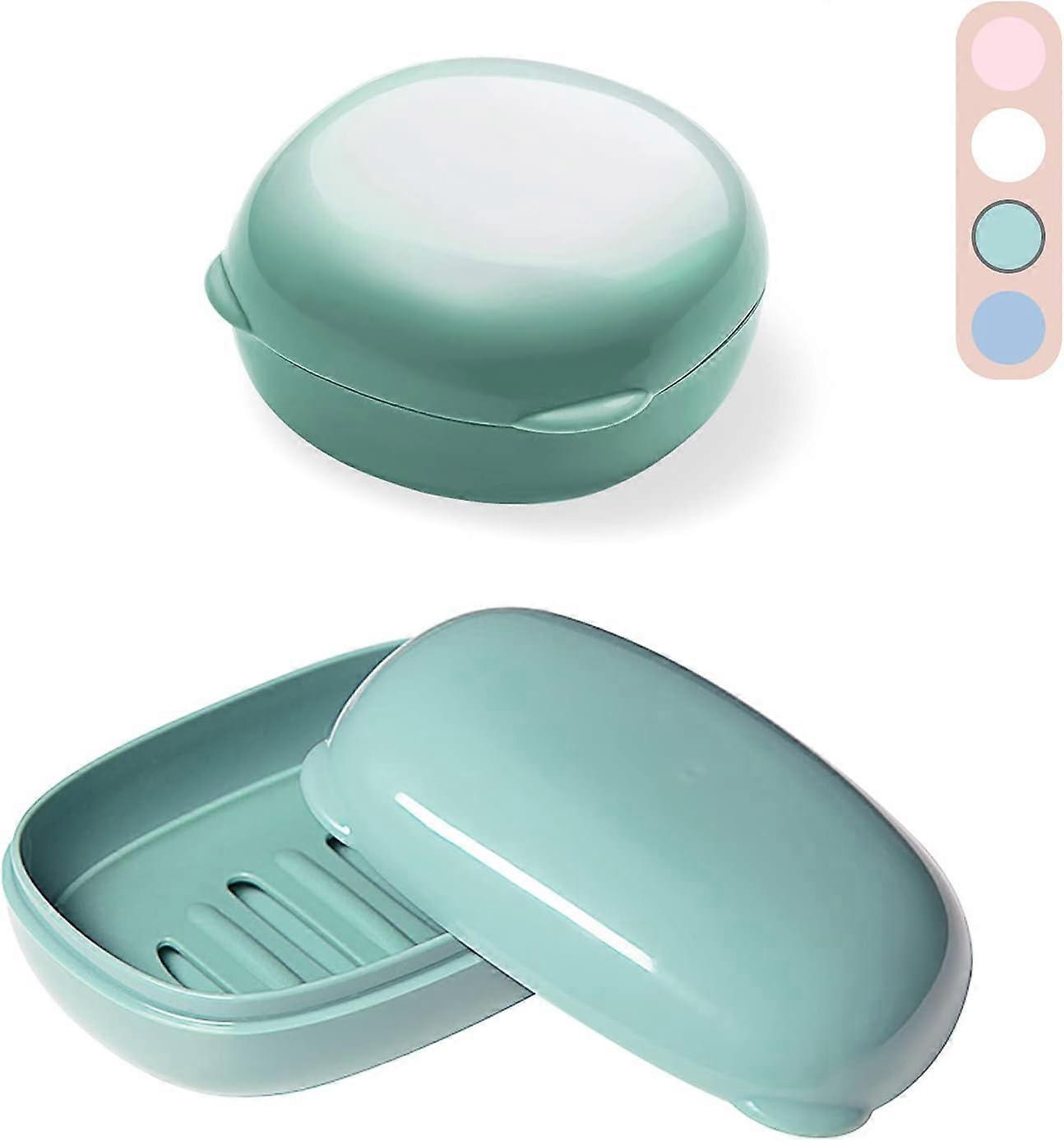 Tragbarer Seifenbehälter für unterwegs, verlängerte Seifenlebensdauer mit Drainageschicht, wasserdichtes und auslaufsicheres Material (grün, 2er-Pack)