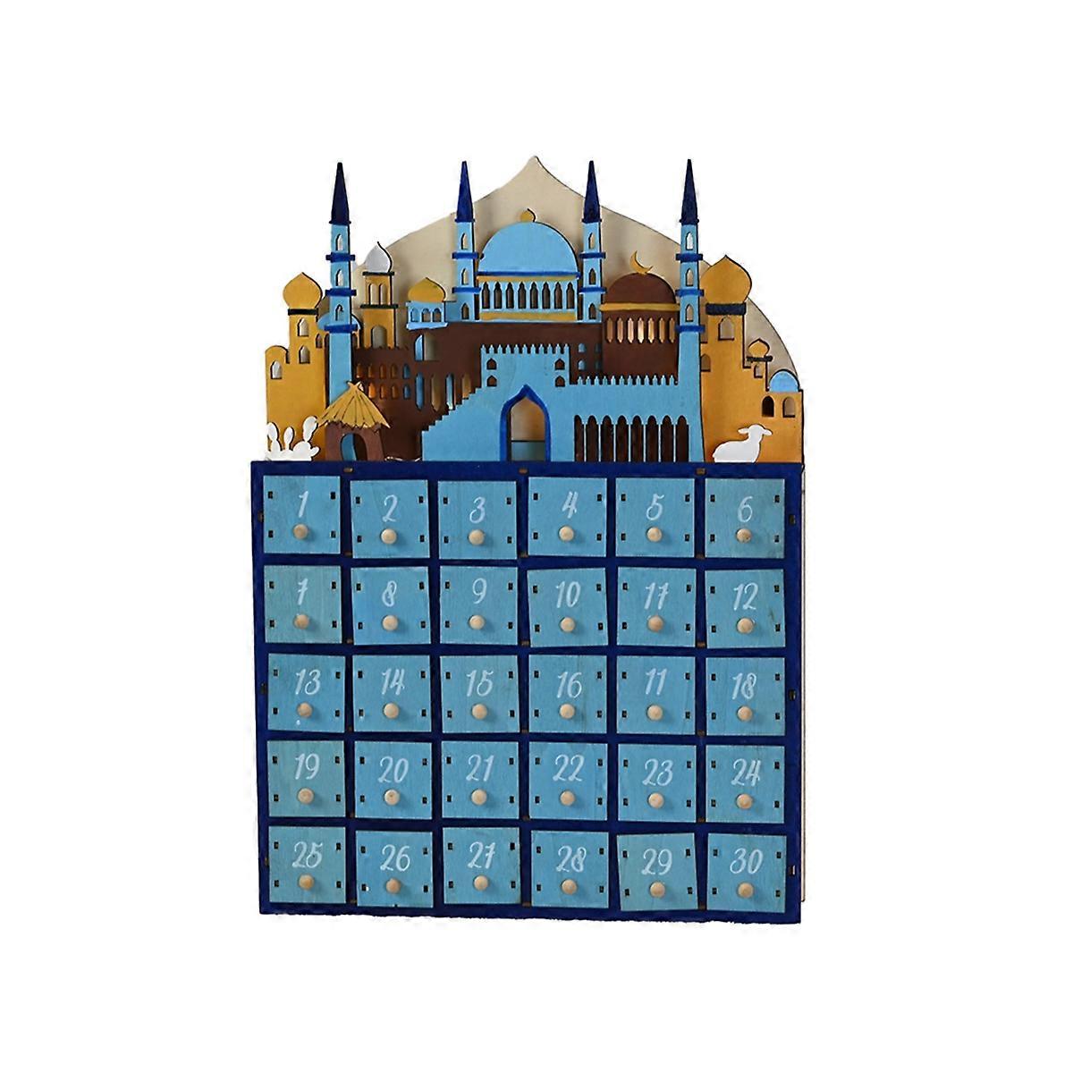 LED Illuminating Eid Ramadans Countdown Calendar with 30 Small Drawers for Muslims Islamics Festivals Decors B