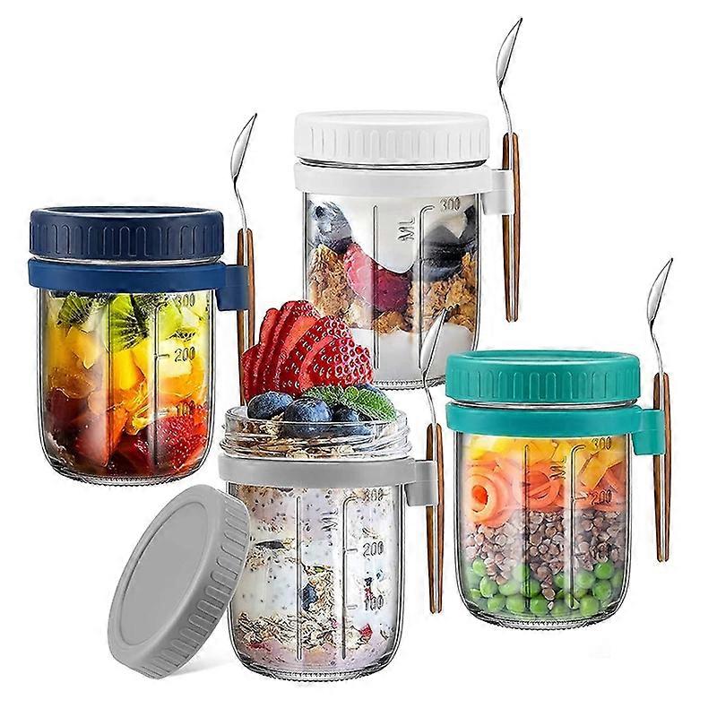 4Pcs Overnight Oats Containers with Lids & Spoons, 12 Oz Oats Jars
