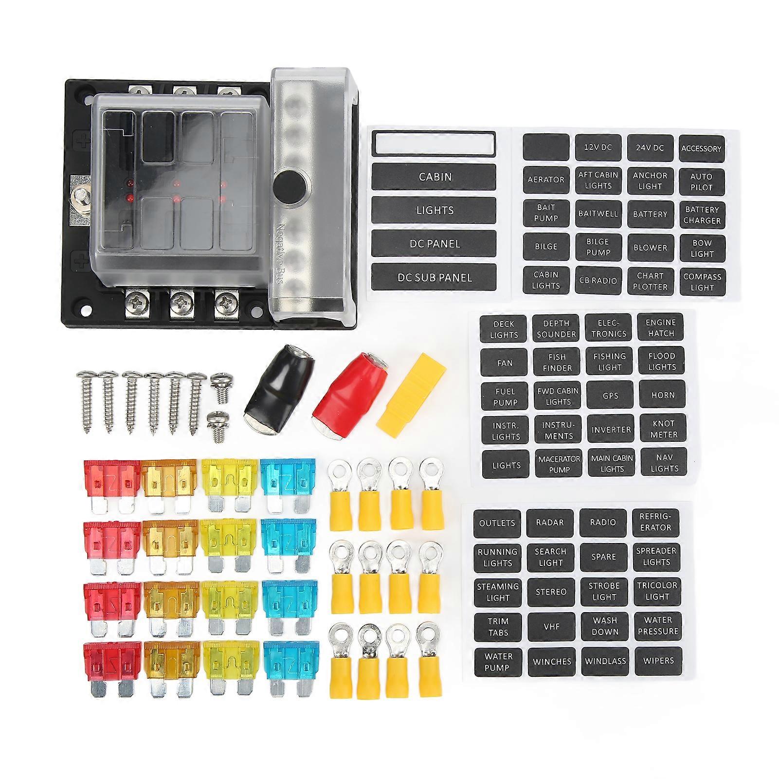 6 Way Blade Fuse ATP/ATC/ATO Fuse Block Box with LED Indicator 10‑32V Waterproof for Cars RVs Ships Home