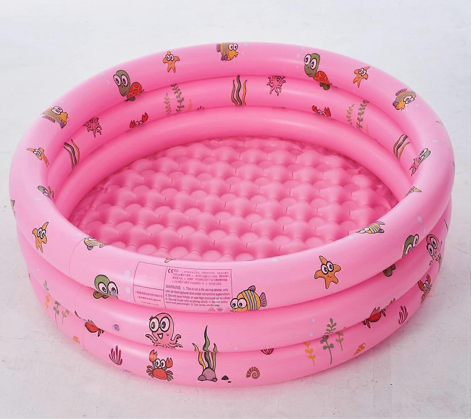 Kids Paddling Pool, 130CM Round Inflatable Bath Tub Plastic Inflatable Pool 3-Ring Swimming Pool with Safty Bubble Floor Paddling Pool Inflatables for