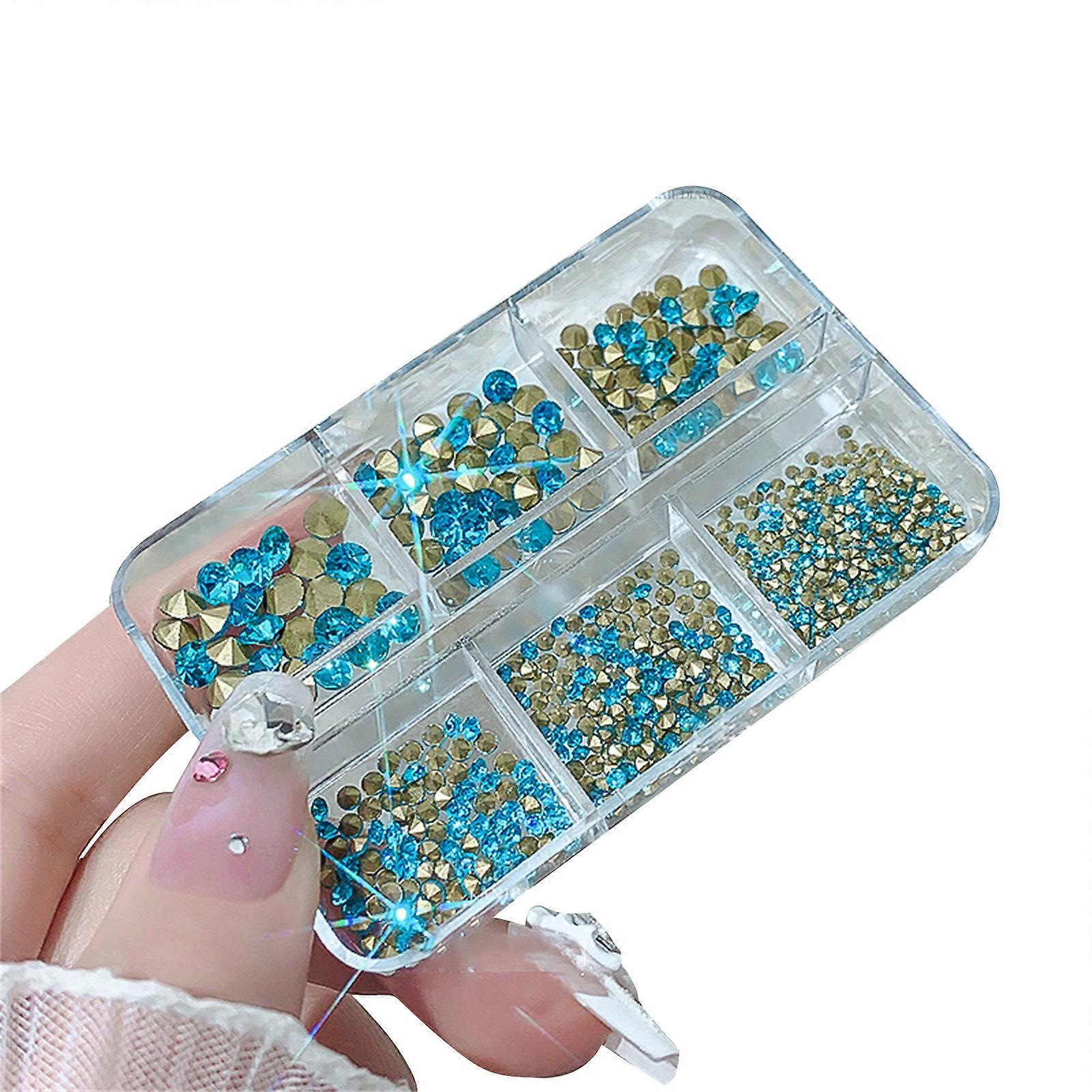 クリスタルネイルラインストーンミックスサイズポインテッドバックネイルクリスタルジェムストーンネイルアートデコレーション用石DIY-クラフトアクセサリーレイクブルー