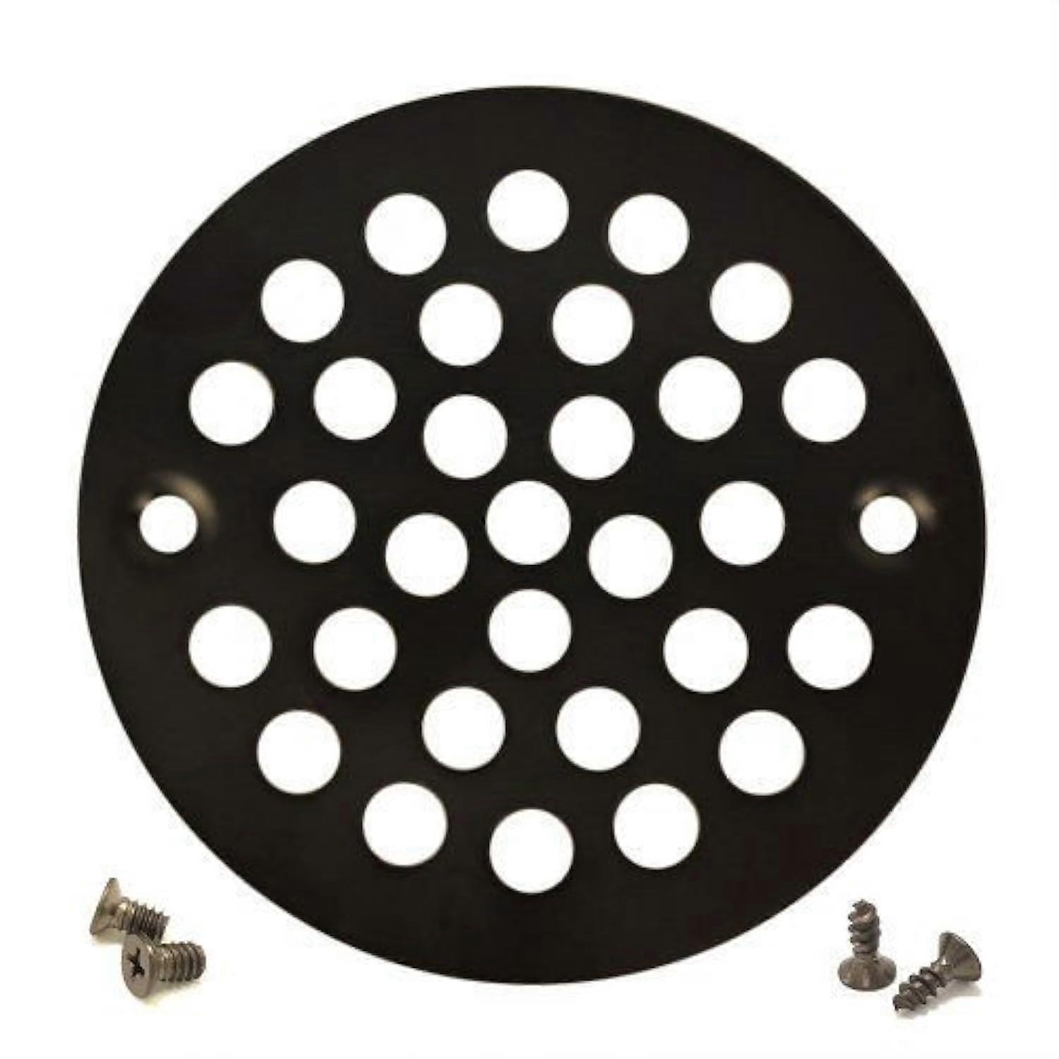 4-Inch Round Shower Strainer Grate, Lubricated Bronze, Includes Guide And Machine Screws, Spare Cap