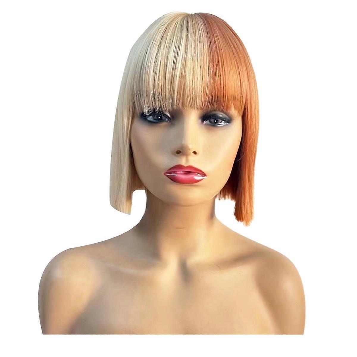 10 Inches Bob Wig with Bangs Pumpkin Head Beige Brown