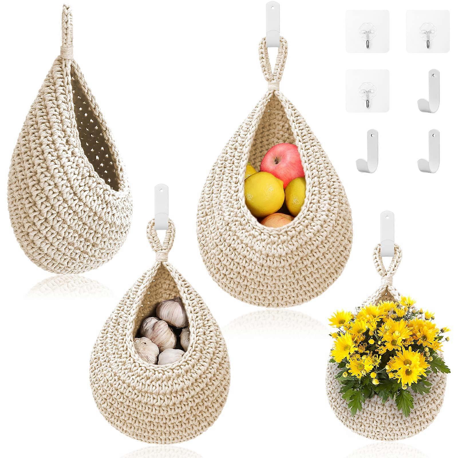 3 Pack Boho Hanging Fruit Baskets for Kitchen Storage and Home Onion Basket