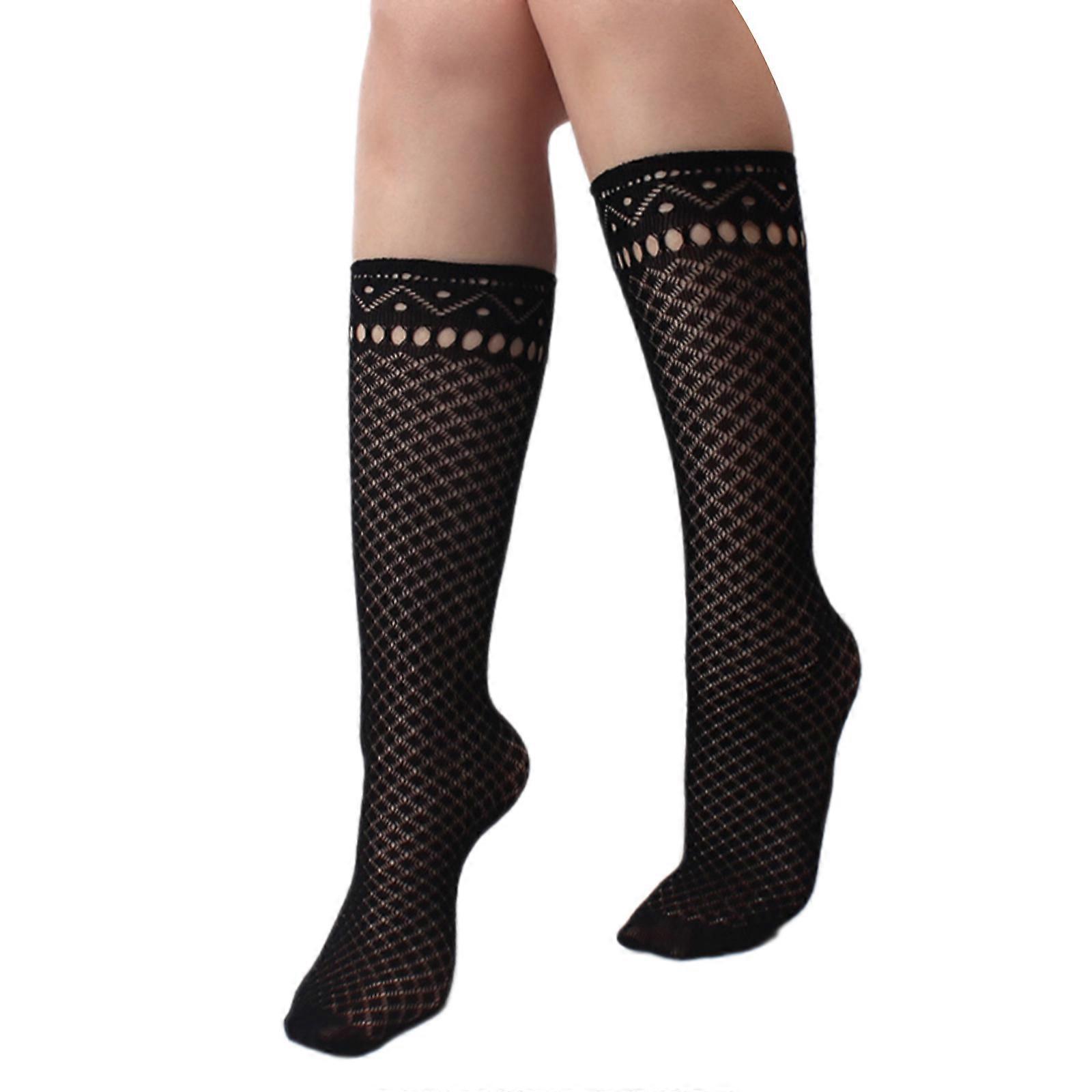 Women's Aesthetic Fishnet Mesh Stockings Hollowout Design Geometric Patterned Breathable Thin Middle Calf Socks Hosiery  Style 6