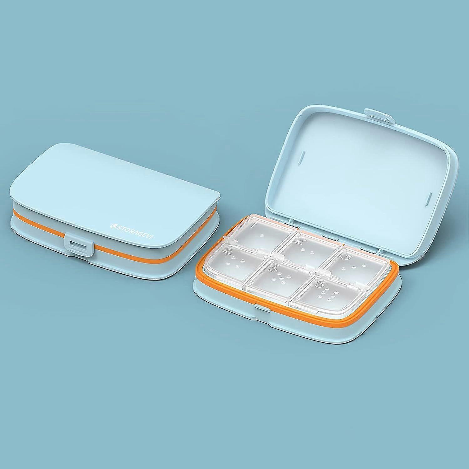 Portable Pill Boxes - 6 Compartment Medicine Organizer for Travel and Outdoors in Blue