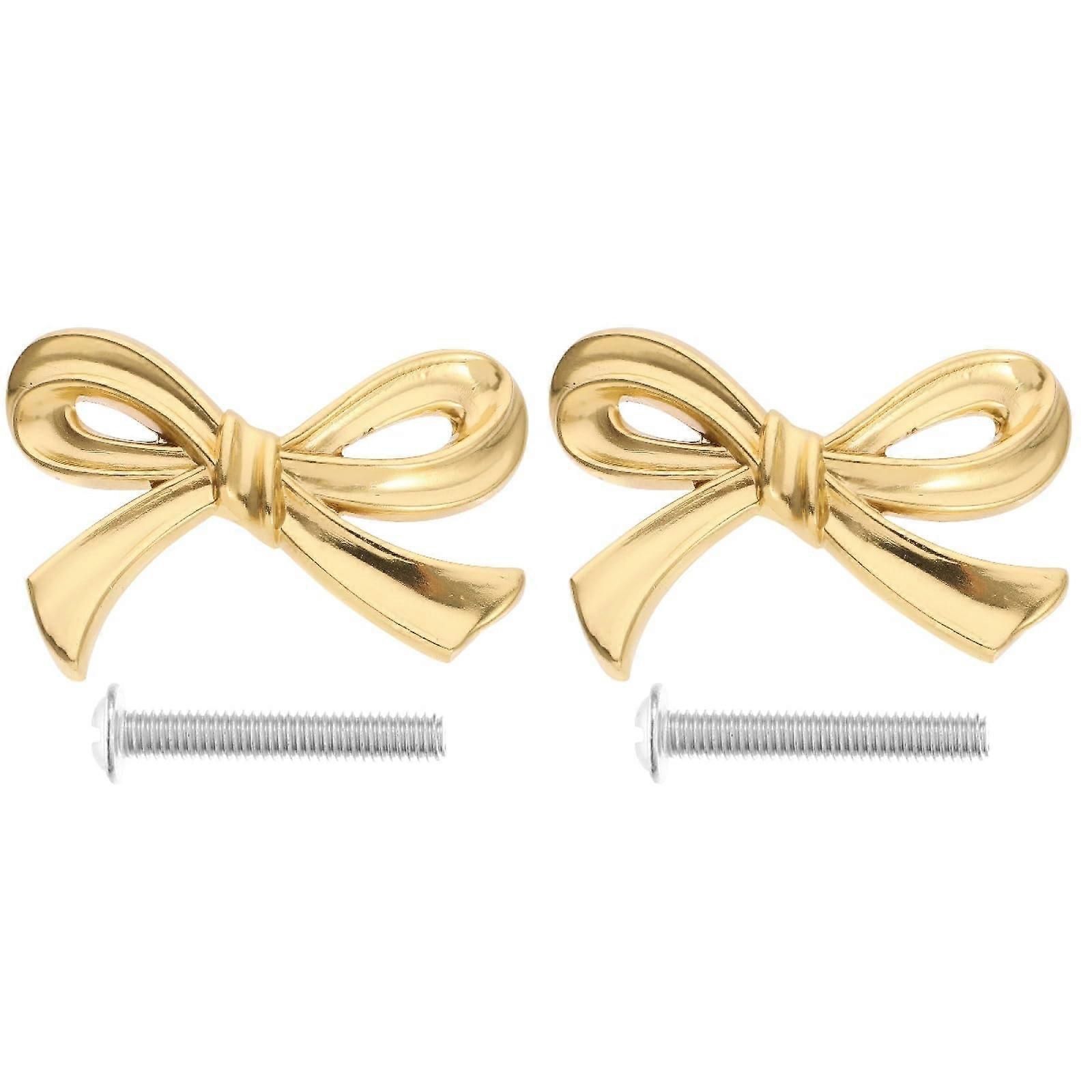 Closet Door Knobs Pull, 2pcs Brass Bow Furniture Shape Knob for Home Kitchen, Wardrobe