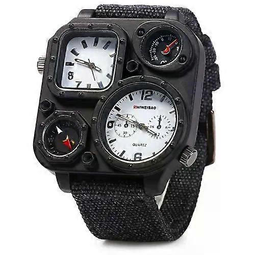J1169 Watches Men Big Dial Dual-Movement Sport Quartz Watch Men Military Compass Canvas Wristwatches Relogio Masculino