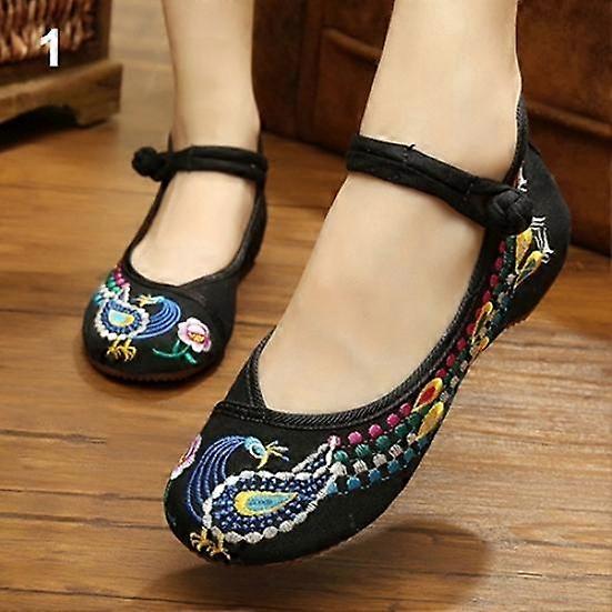 Women's Chinese Old Peking Style Phoenix Flower Embroidered Flat Shoes