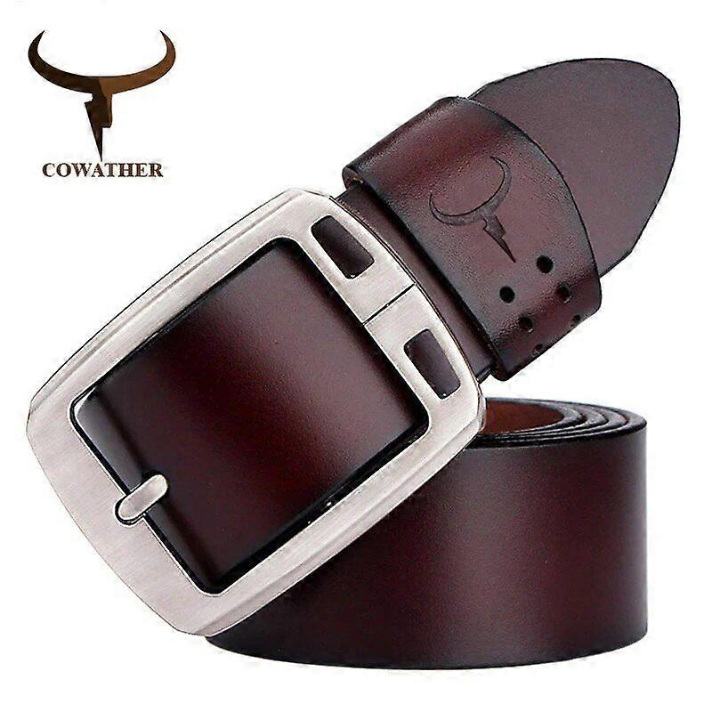 Concave Shape Large Pin Buckle Cowhide Wide Belt