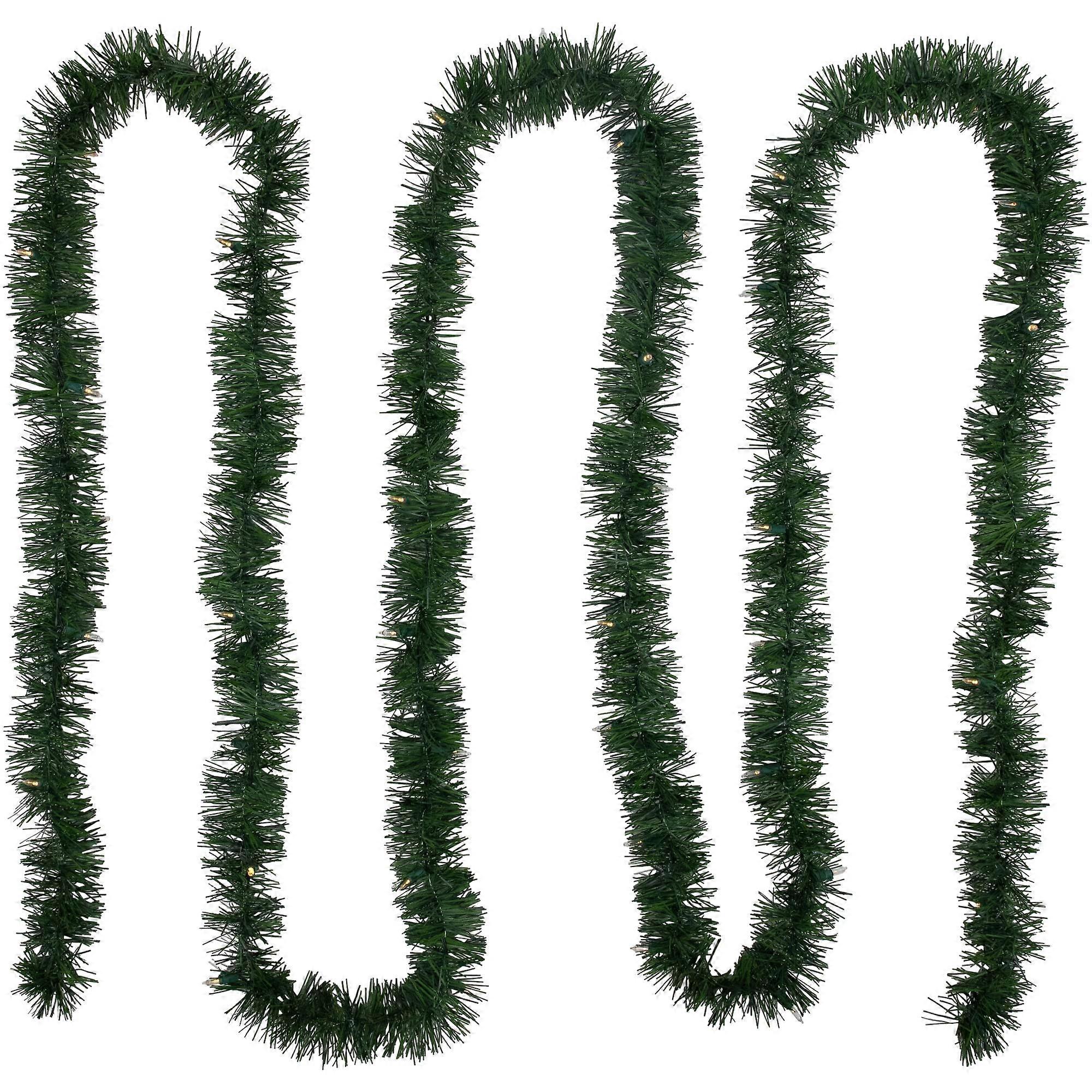 Pre-Lit Battery Operated Pine Christmas Garland 18 Feet with Warm White LED Lights, Green Color, Indoor Outdoor Decor