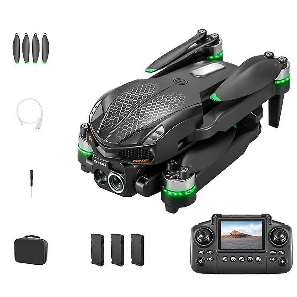 S168 Folding Drone with Screen Remote HD Camera RC Aircraft Optical Flow Obstacle Avoidance, 3 Batte