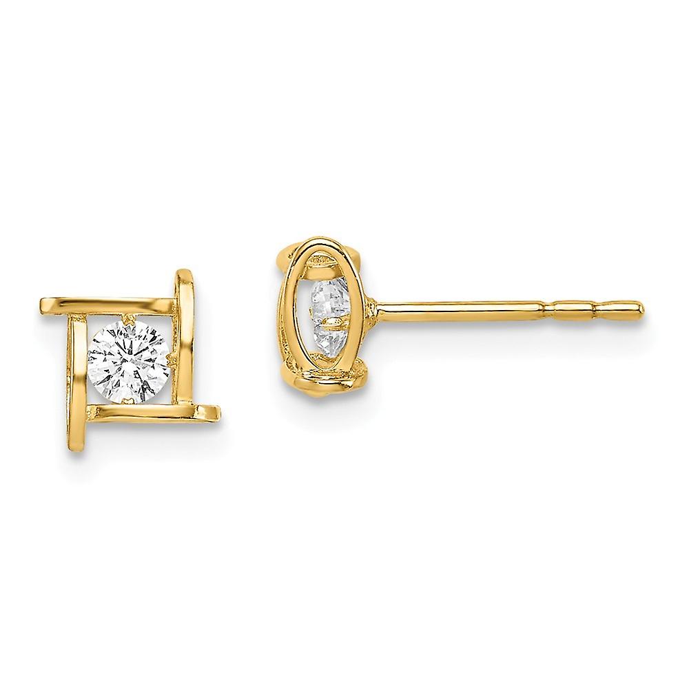 14Kソリッドイエローゴールドキュービックジルコニアスクエアポストイヤリング5.2mmロングスタッドイヤリング女性用