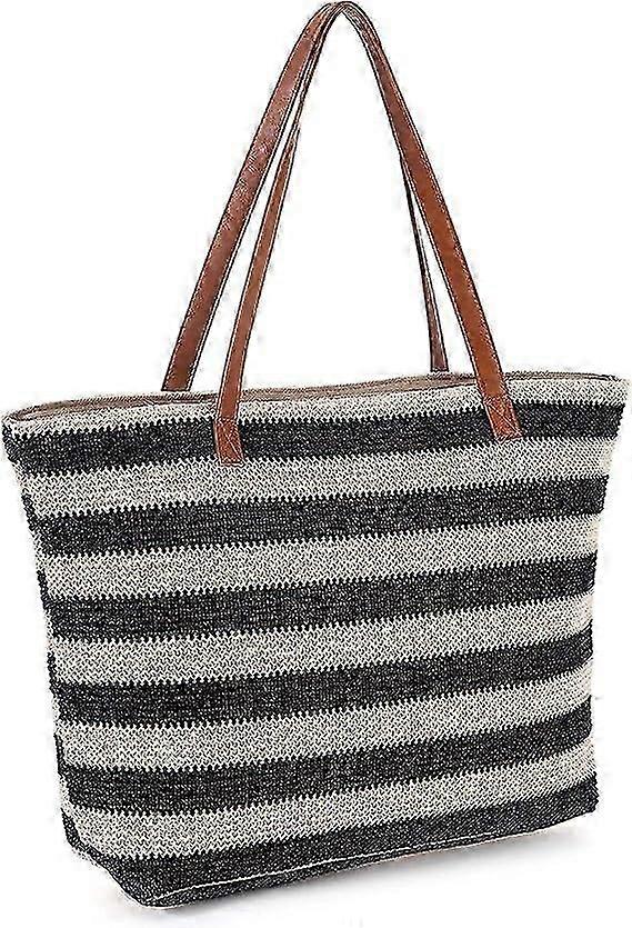 ラージビーチバッグストロートートバッグジッパーショルダーバッグレディースボヘミアンサマービーチバッグピクニックジムショッピング用ハンドバッグ