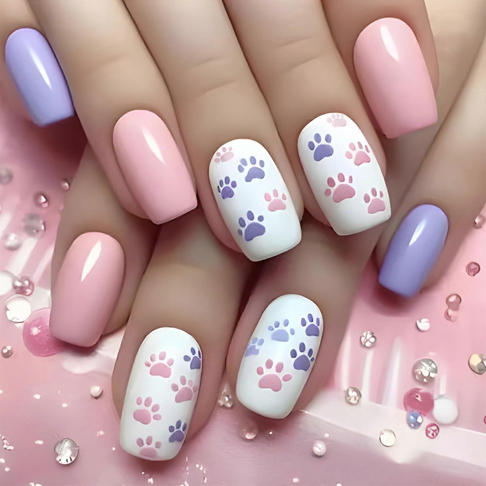 Τετράγωνο Πατήστε στο Nail French Tip Ψεύτικες κόλλες νυχιών στις γάτες νυχιών Σχέδια ποδιών Τεχνητό καρφί Ακρυλικό ραβδί νυχιών στο νύχι