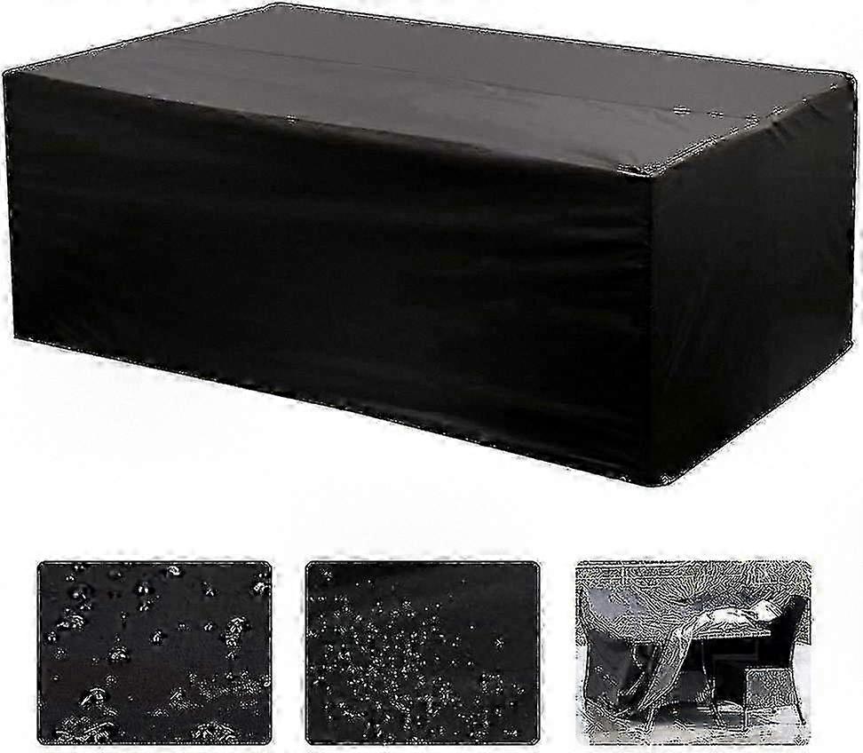 Capa de mesa retangular à prova d'água Oxford para móveis de exterior, capa protetora preta resistente a UV para uso em pátio e jardim (325x208x58cm)
