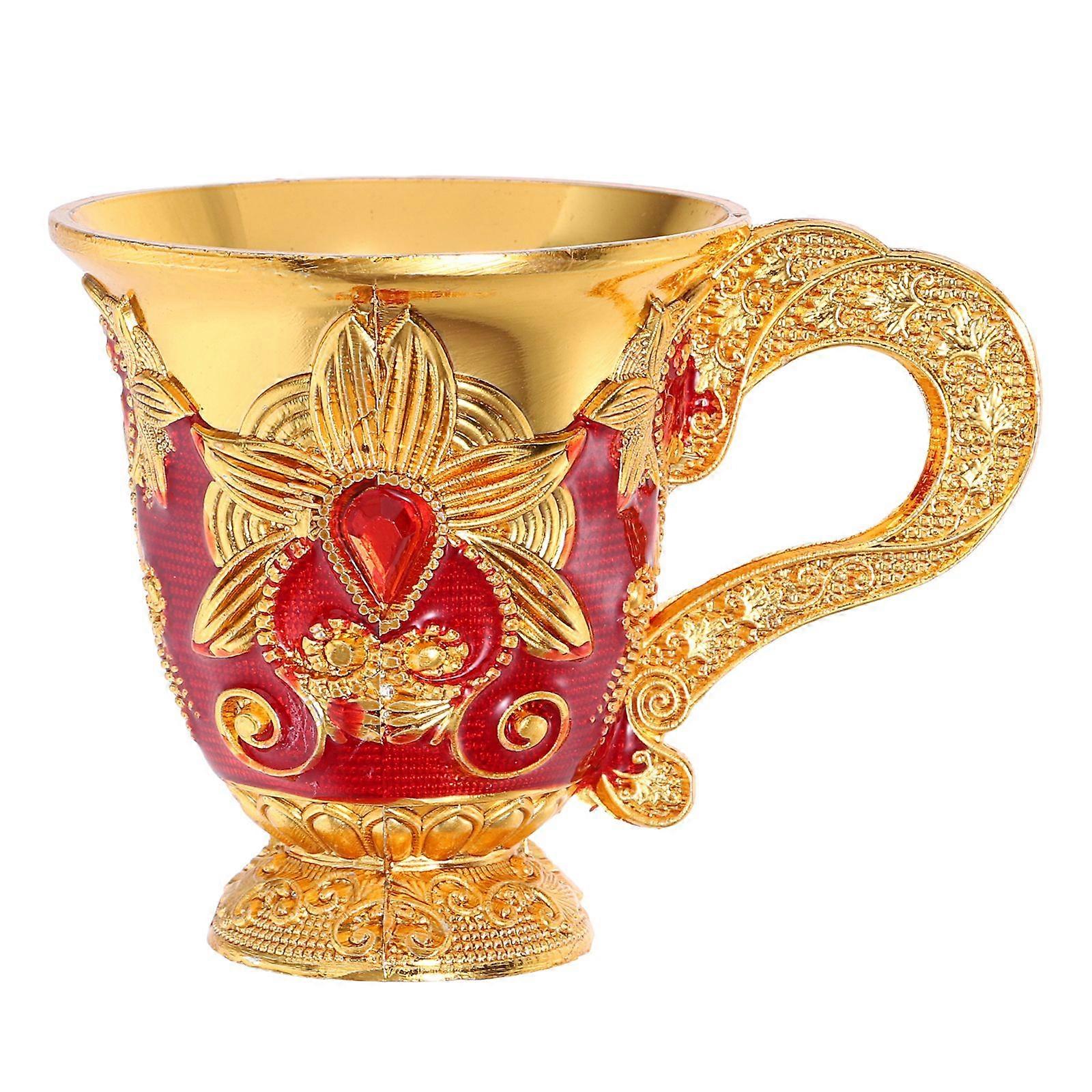 Mini Metal Wine Cup European Style Goblet with Embossed Flower Pattern for Whiskey Liqueur Sake for Home Use and Camping