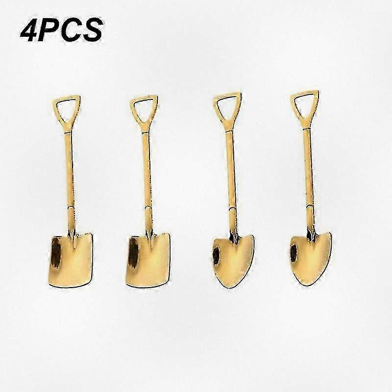 2PCS Stainless Steel Flat and Point Shovel Coffee Spoon Cutlery Set with Retro Design for Various Uses (Golden)