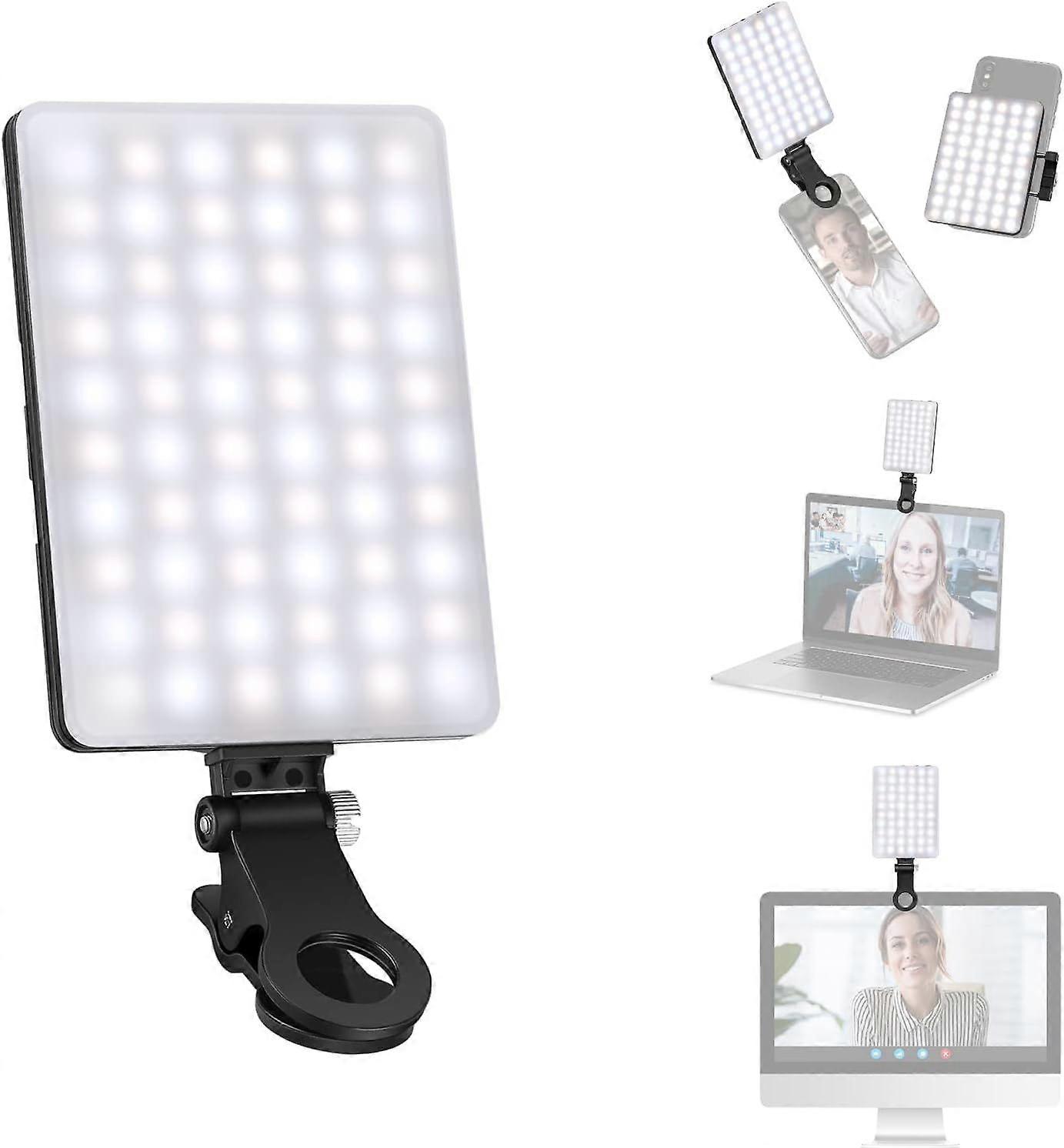 60 LED High Power Rechargeable Clip-On Video Light With Front And Rear Clips, Adjustable 3 Lighting Modes