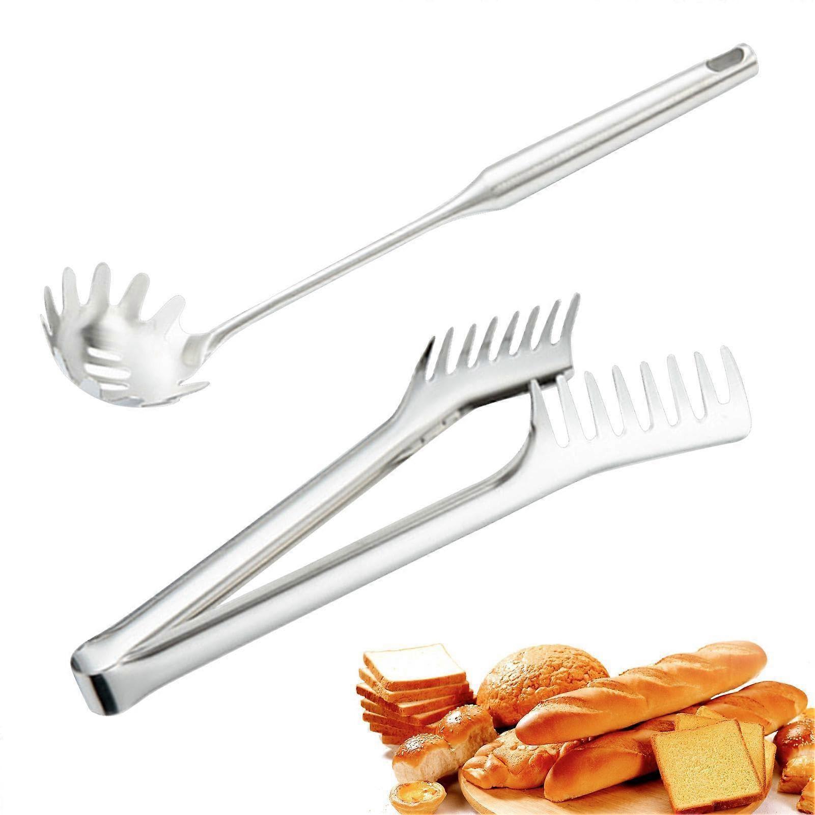 Spaghetti Spoon, 2-Pack Spaghetti Spoons And Noodle Tongs, Pasta Server With Teeth, Comfortable Handle, Kitchen Tool