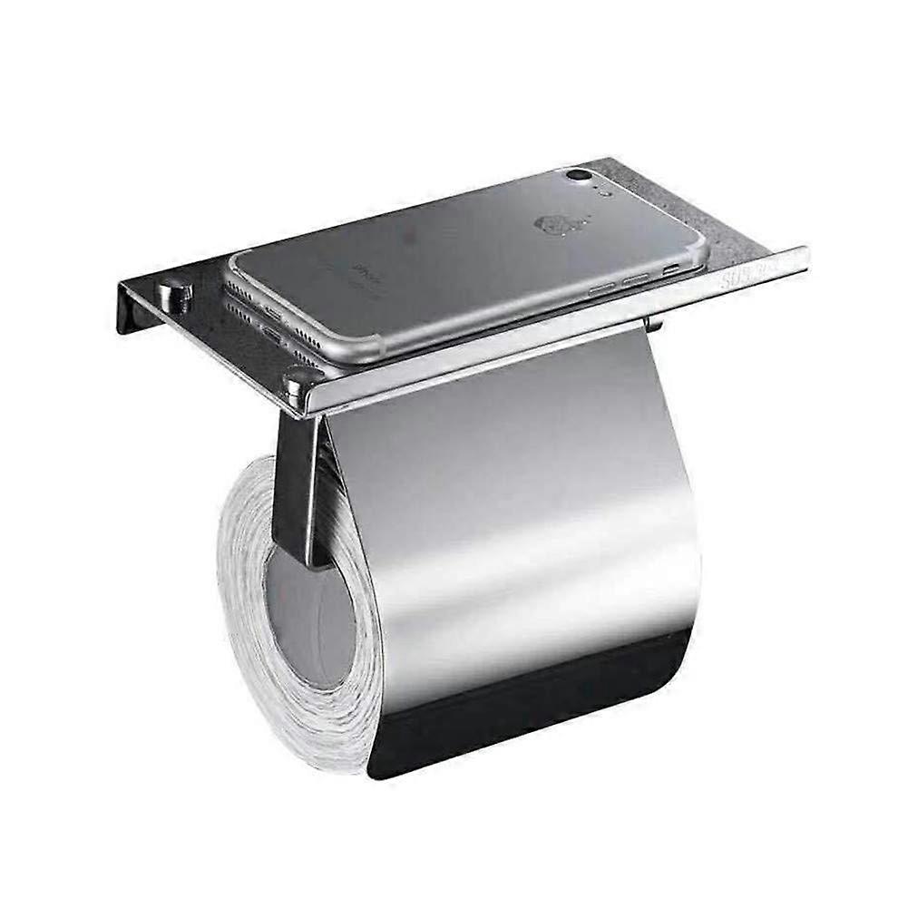 Toilet Paper Holder with Lid Stainless Steel Modern Design with Shelf for Public Toilets and Bathrooms