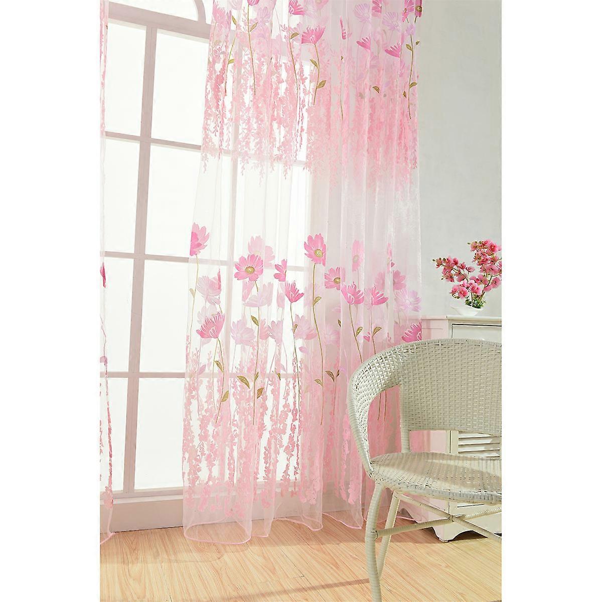 Sheer Voile Curtains Galsang Flower Sheer Curtain Tulle Window Treatment Home Decoration Pink 200x100cm Provide Privacy 1Set