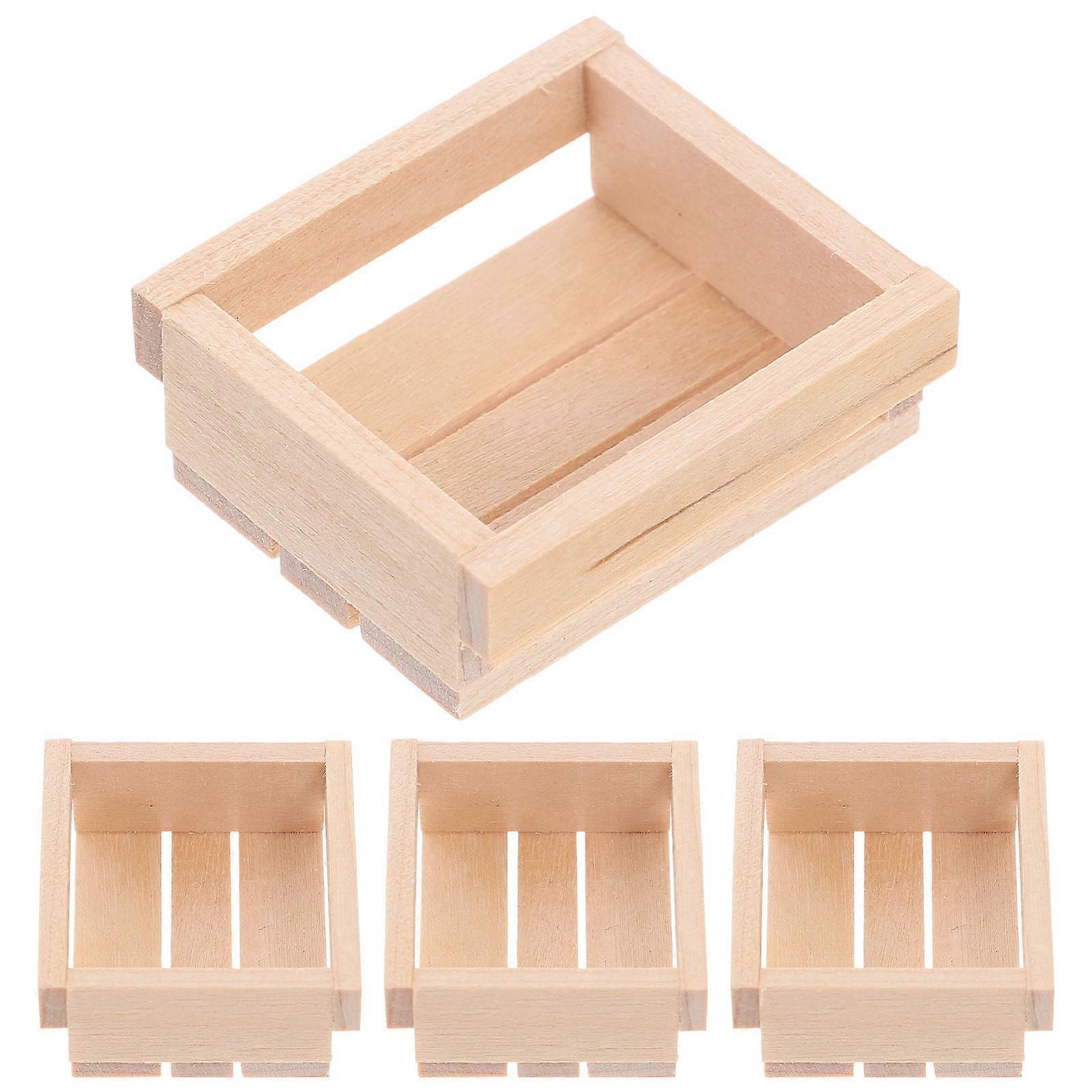 Miniature Wooden Storage Crates Decorative Rectangular Khaki for Dollhouse Supplies Indoor Decoration