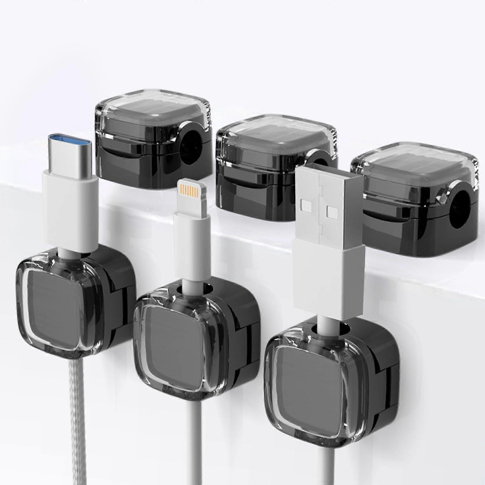 6 Pieces Magnetic Cord Clips, Self-Adhesive Cord Clips, Magnetic Desktop Cord Organizer, Hidden Charging Cord Organizer (White)