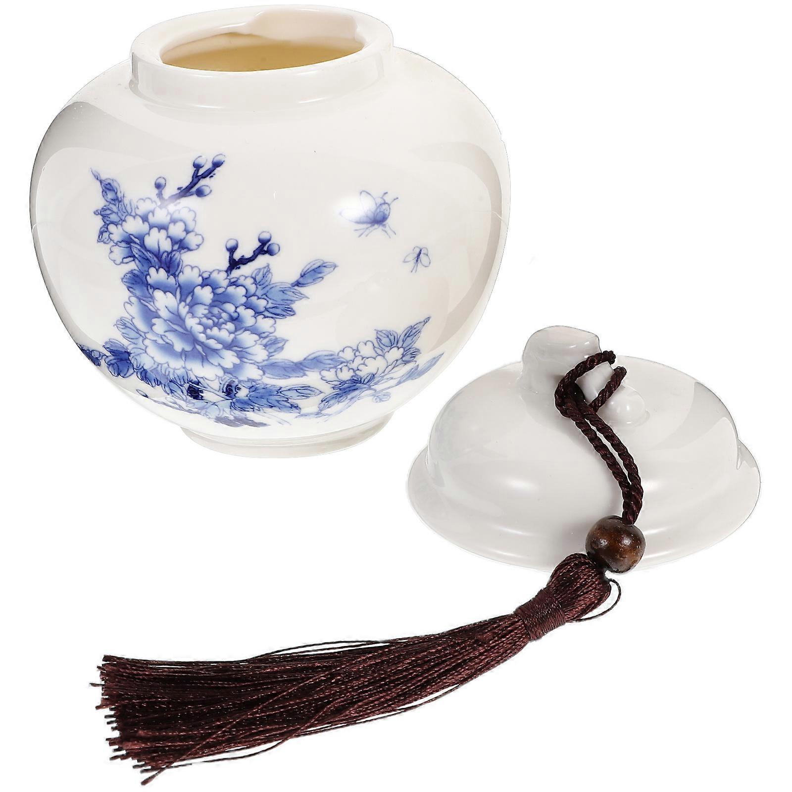 Chinese Style Tea Storage Jars Round Tea Canister Family Blue and White Airtight Lid 4.7 4.1 4.1in 1Set