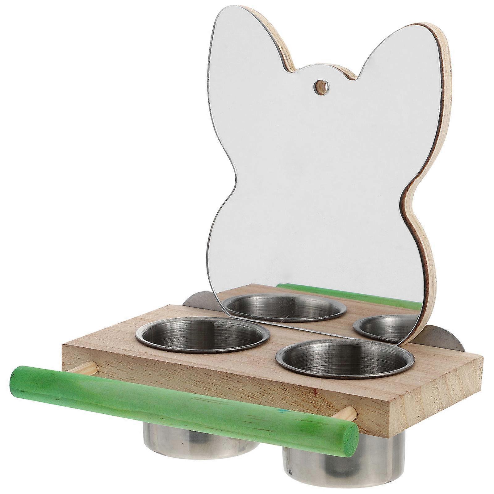 Bird Feeding Bowl with Mirror for Parrot Stand Feeder 1Pcs Durable Material