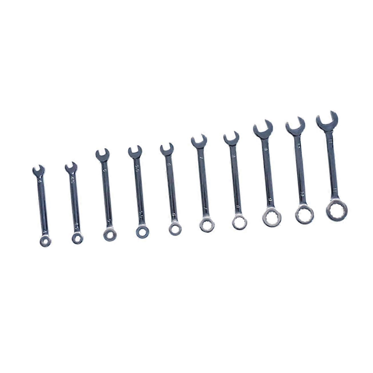 10 Pieces Mini Ratchet Wrench Set Metric Plumber Wrench Open End Half Moon Crescent Tools