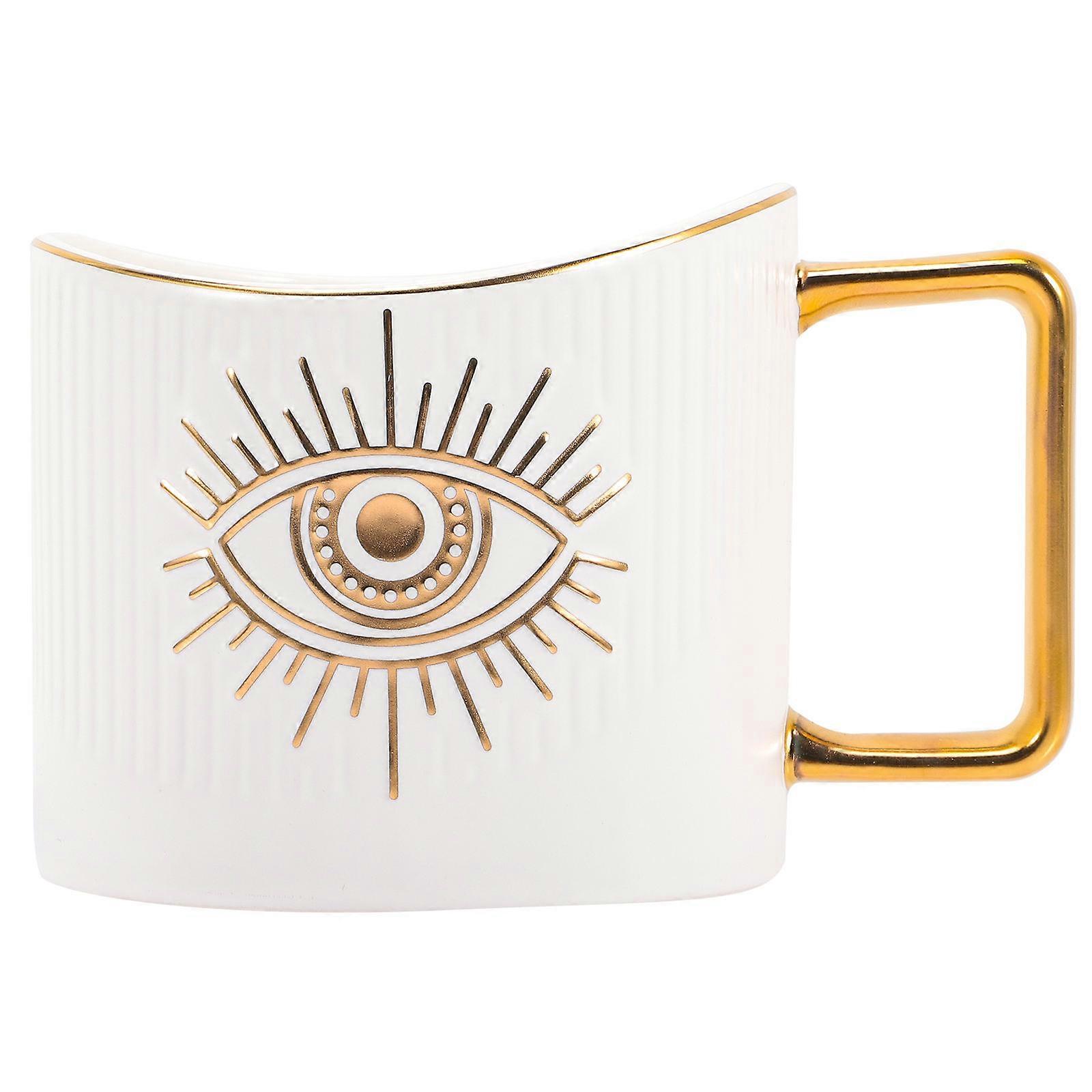 Stylish Ceramic Coffee Mug with Eye Design, Multi Functional Decorative Cup for Home and Office Use, Easy to Clean, Includes Premium Saucer