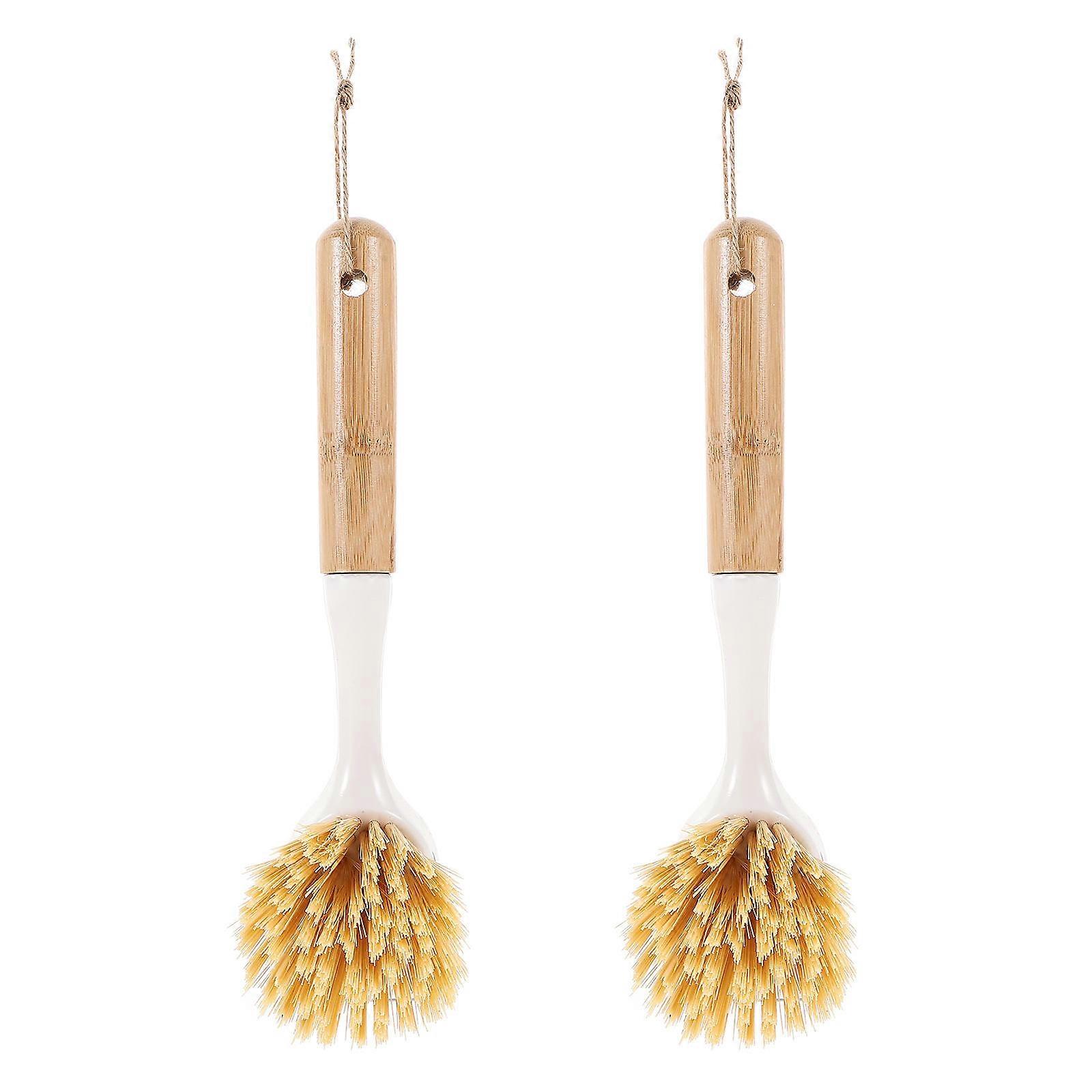 Dish Cleaning Tools Wok Brushes For Kitchen Utensils White 21x6cm Long Handle 2Set