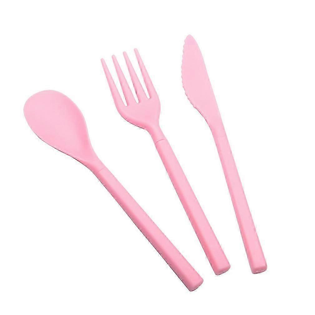 3pcs Cutlery Set Tableware Portable Spoon Fork Knives ABS Pink