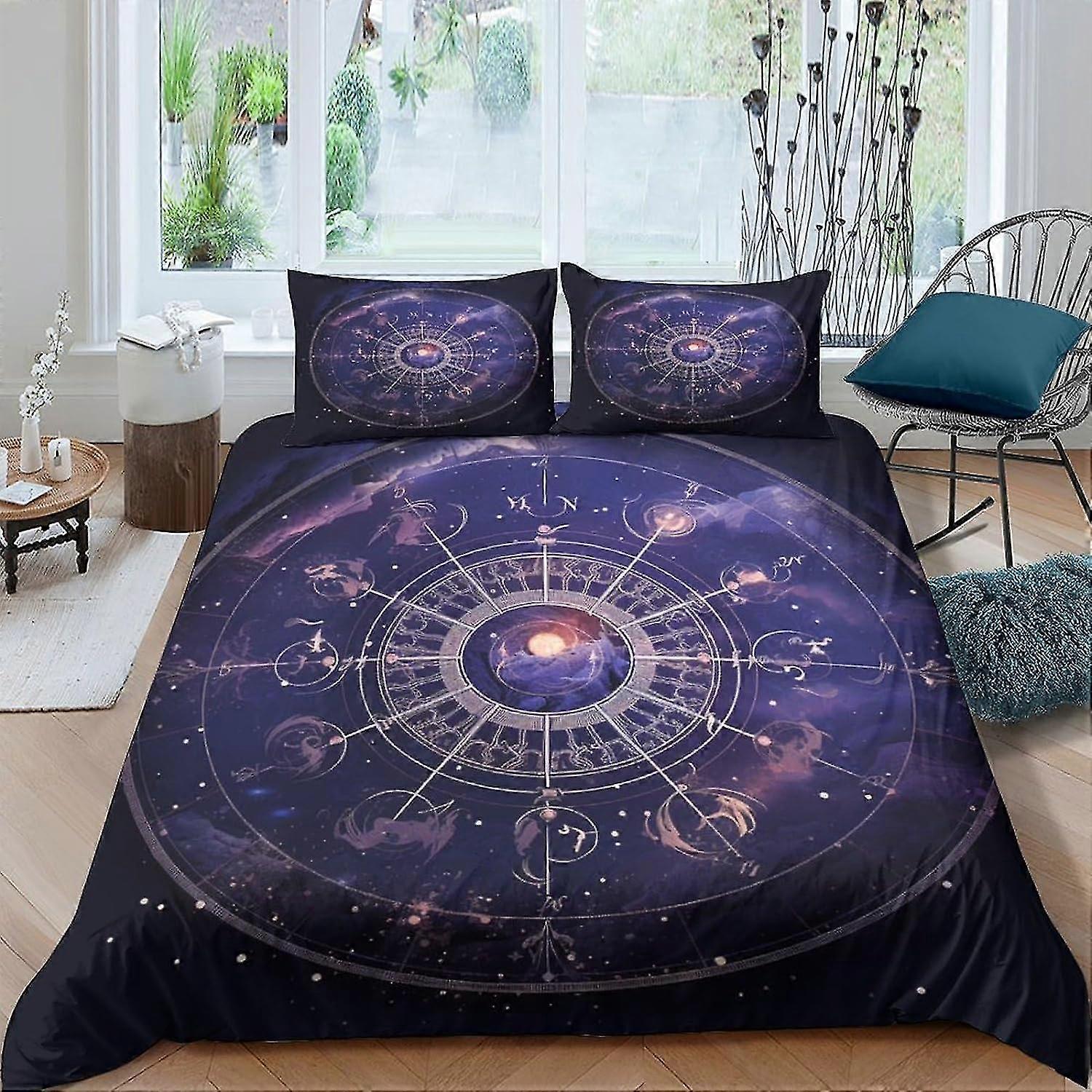 Astrolabe Bedding Set Duvet Cover Set for 3D Printed 3 Piece Set Soft Breathable Zodiac Signs Comforter Cover with Zipper Closure