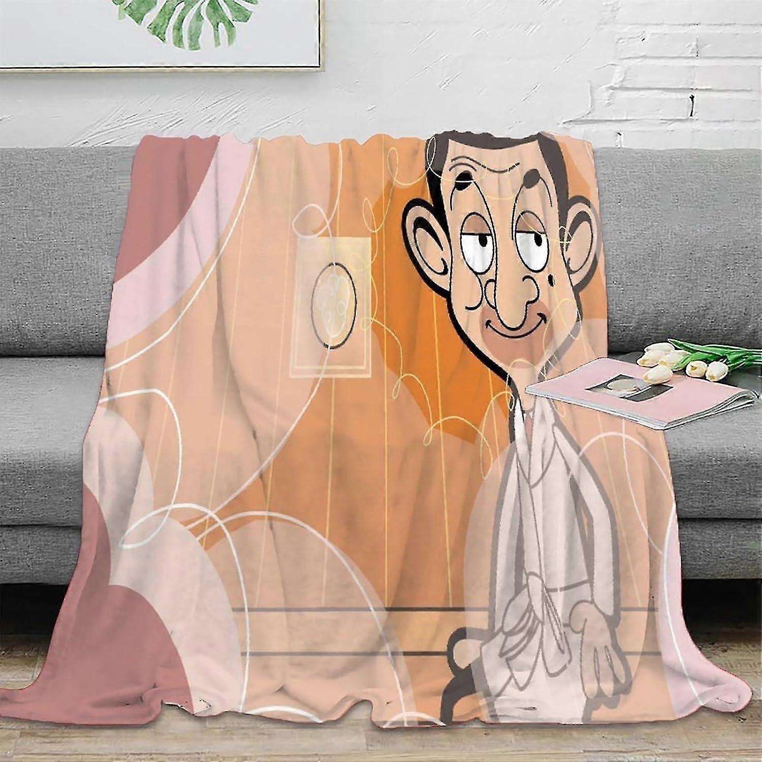 3D Printed Mr Bean Soft Blanket Cartoon Throw for Sofa, Suitable for Kids and Adults, Fluffy Plush Fleece Bedding