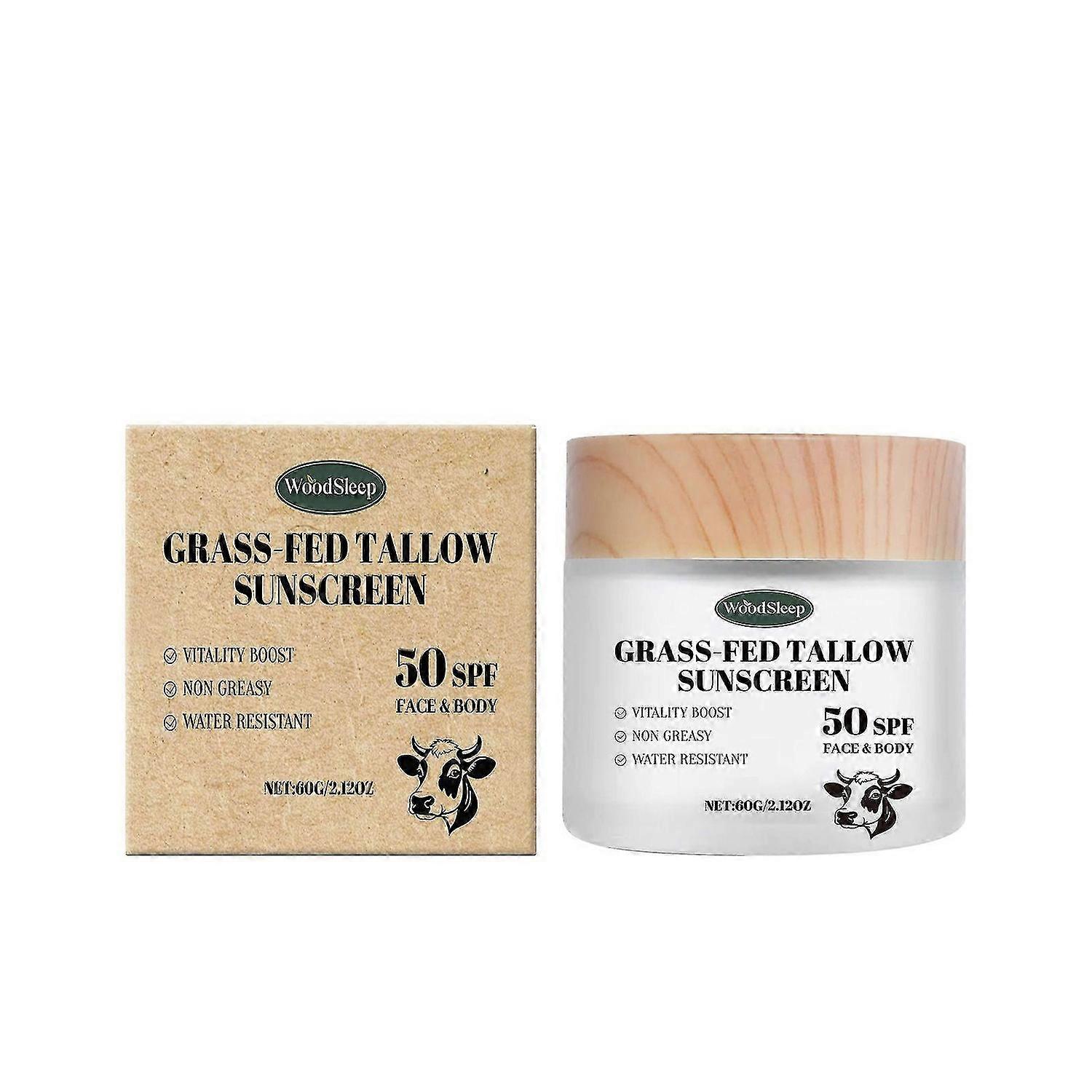 Beef Tallow Sunscreen SPF 50, Beef Tallow for Skin, Grass-Fed Beef Tallow Sunscreen for Face and Body, Lightweight and Non-Greasy Hydrating Moisturizi