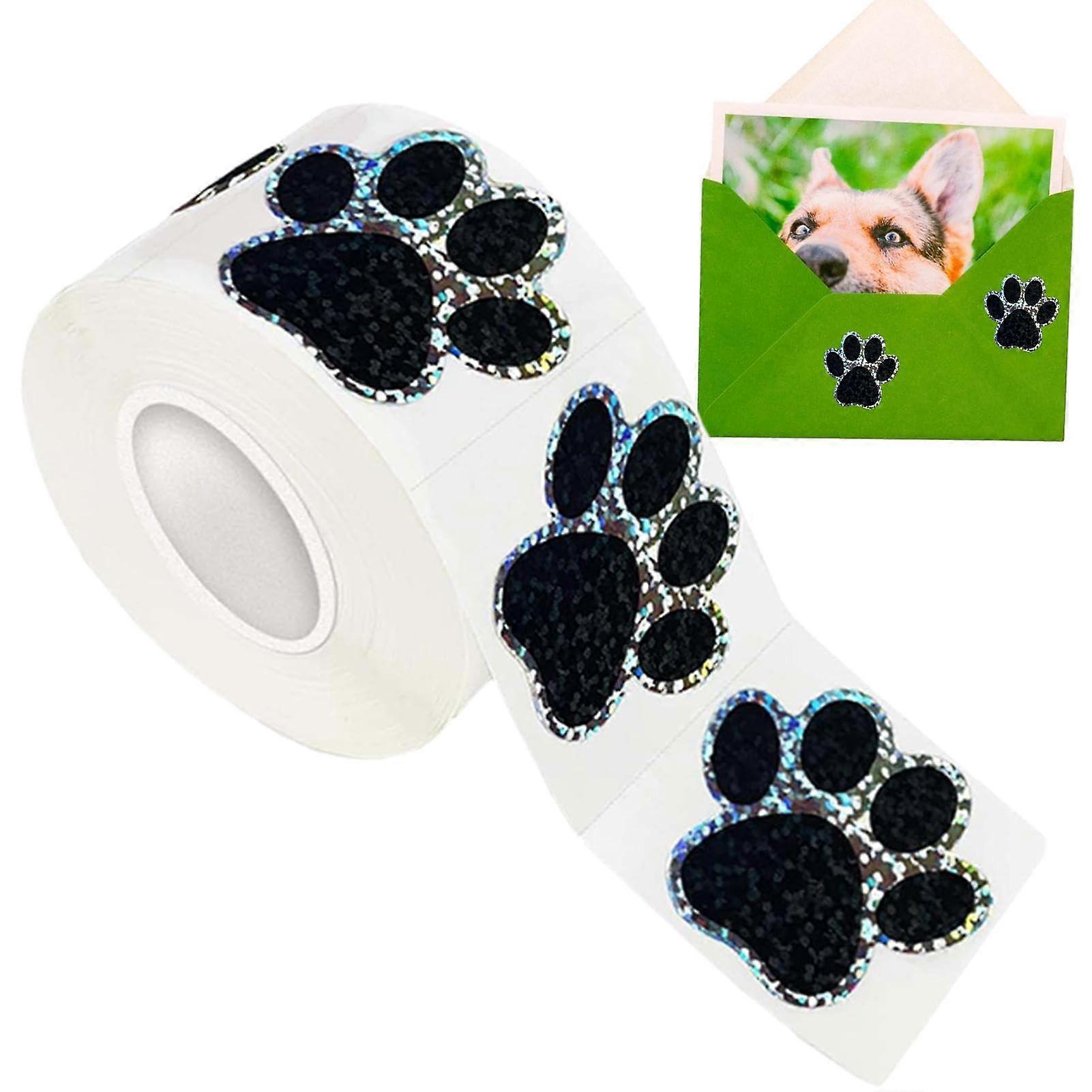 Dog Paw Stickers Roll - 500 Colorful Self Adhesive Puppy Paw Print Stickers for Envelopes and Craft Projects