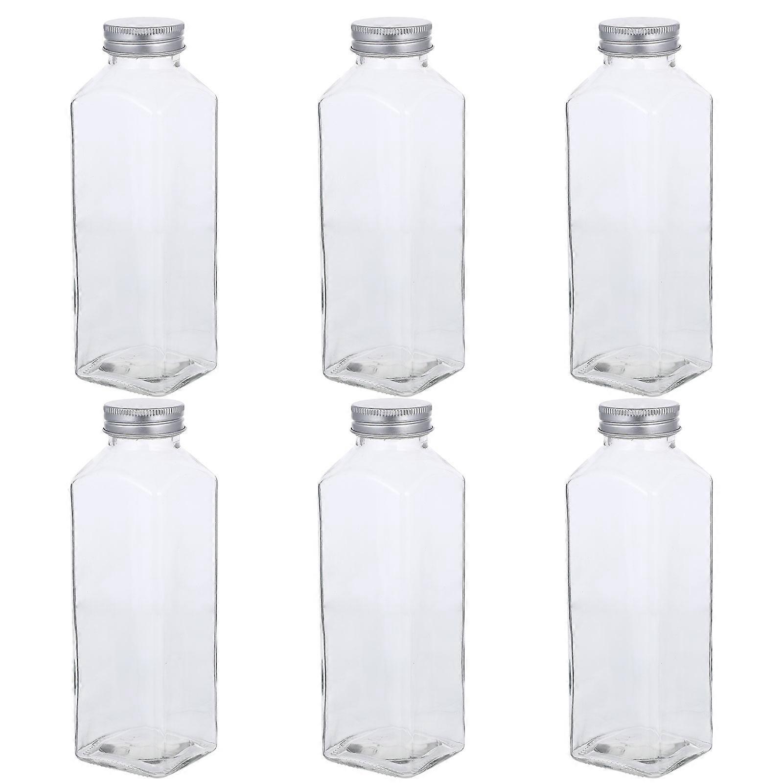 Beverage Bottles Glass Reusable Storage Bottles With Lids Transparent Silver 6Pcs