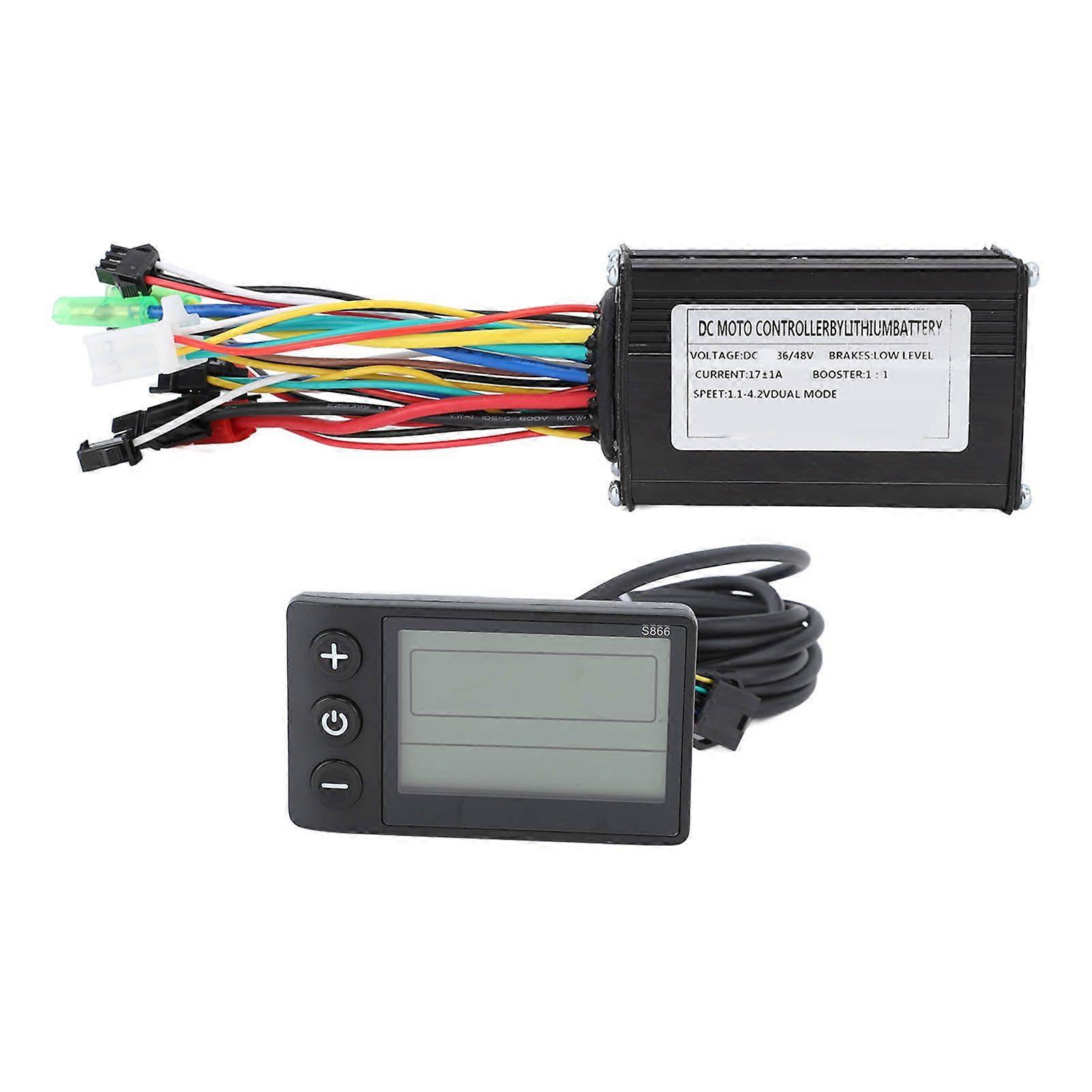 Electric Bike Lithium Battery Modification Kit 3 Mode 17A Motor Controller with S866 Display Panel for 250W to 350W MotorYMQX)