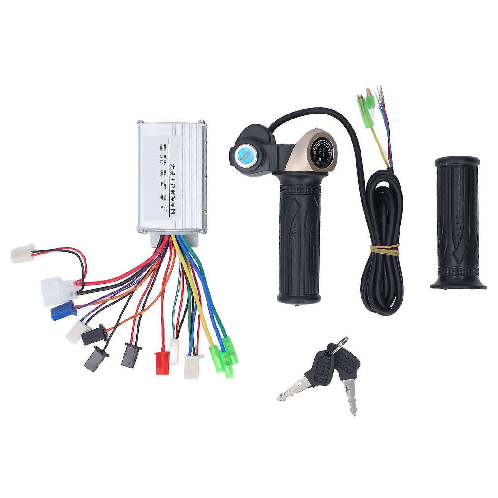 24V 350W Brushless Motor Controller Twist Throttle Grip with Lock Key for Electric Bike YMQX)