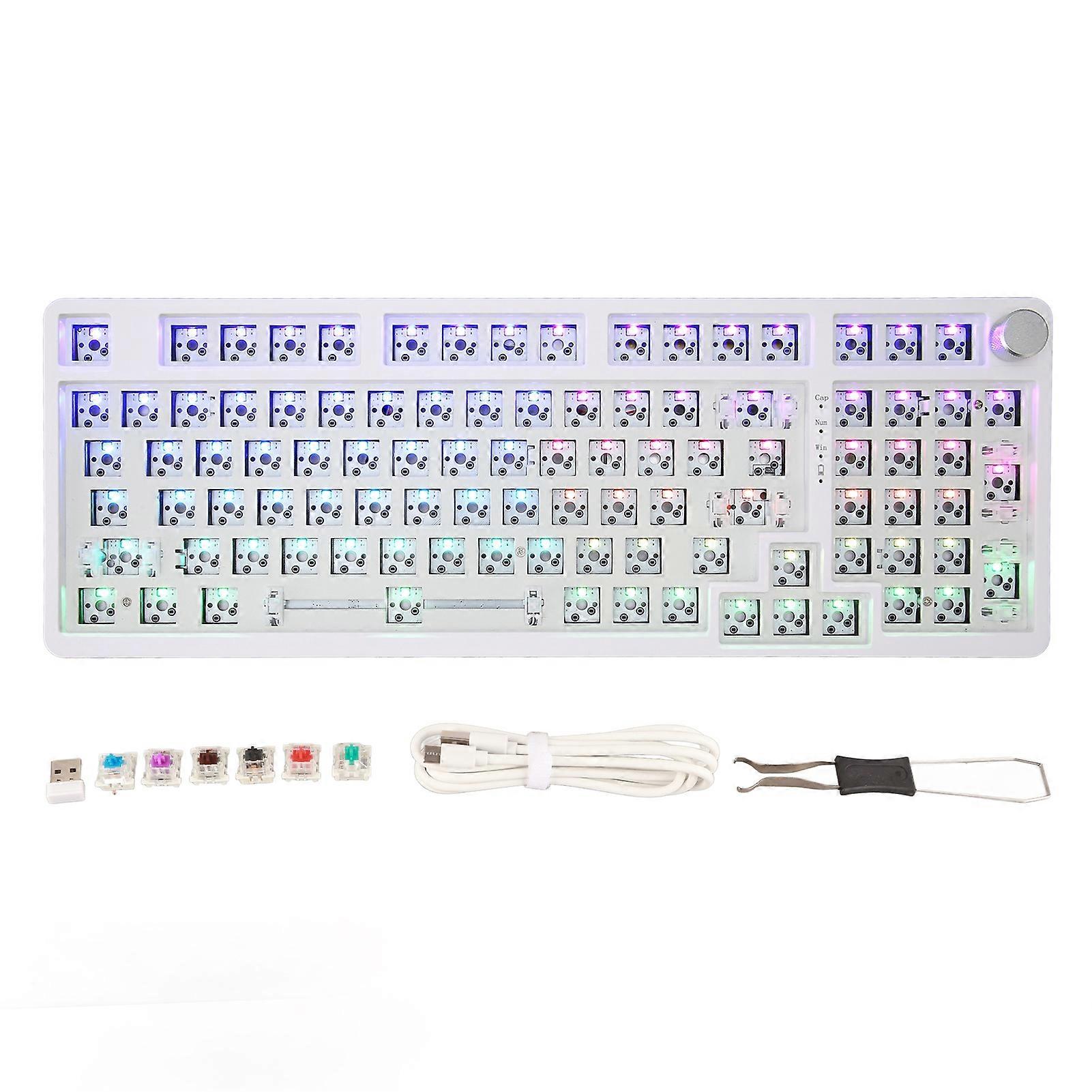 Mechanical Kit White 98 Keys 2.4G BT Wired RGB Backlit Hot Swap Custom Gaming Keyboard for DIY Replacement