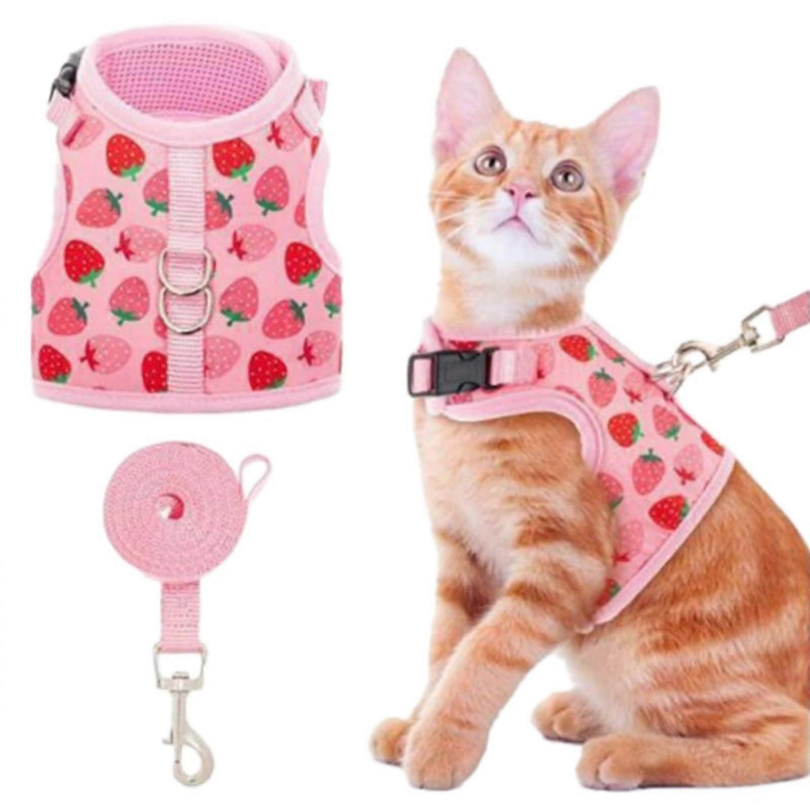 Cat harness and leash, soft mesh fabric, vest for kittens, puppies (Pink)