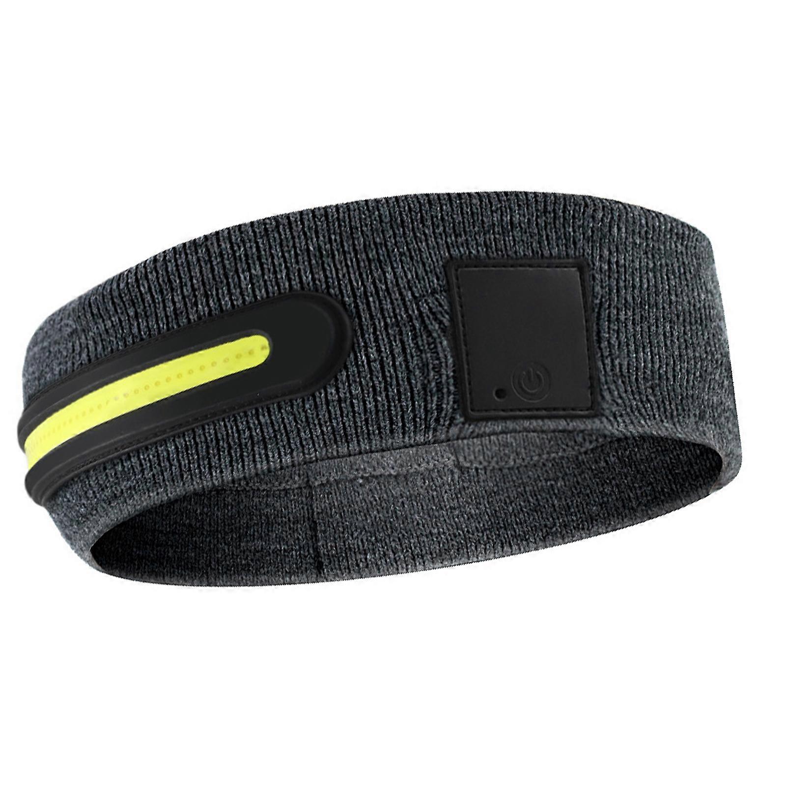 Sweat Wicking Running Headband Rechargeable LED Headbands with 3 Light Mode for Night Running Hiking Camping Dark Gray