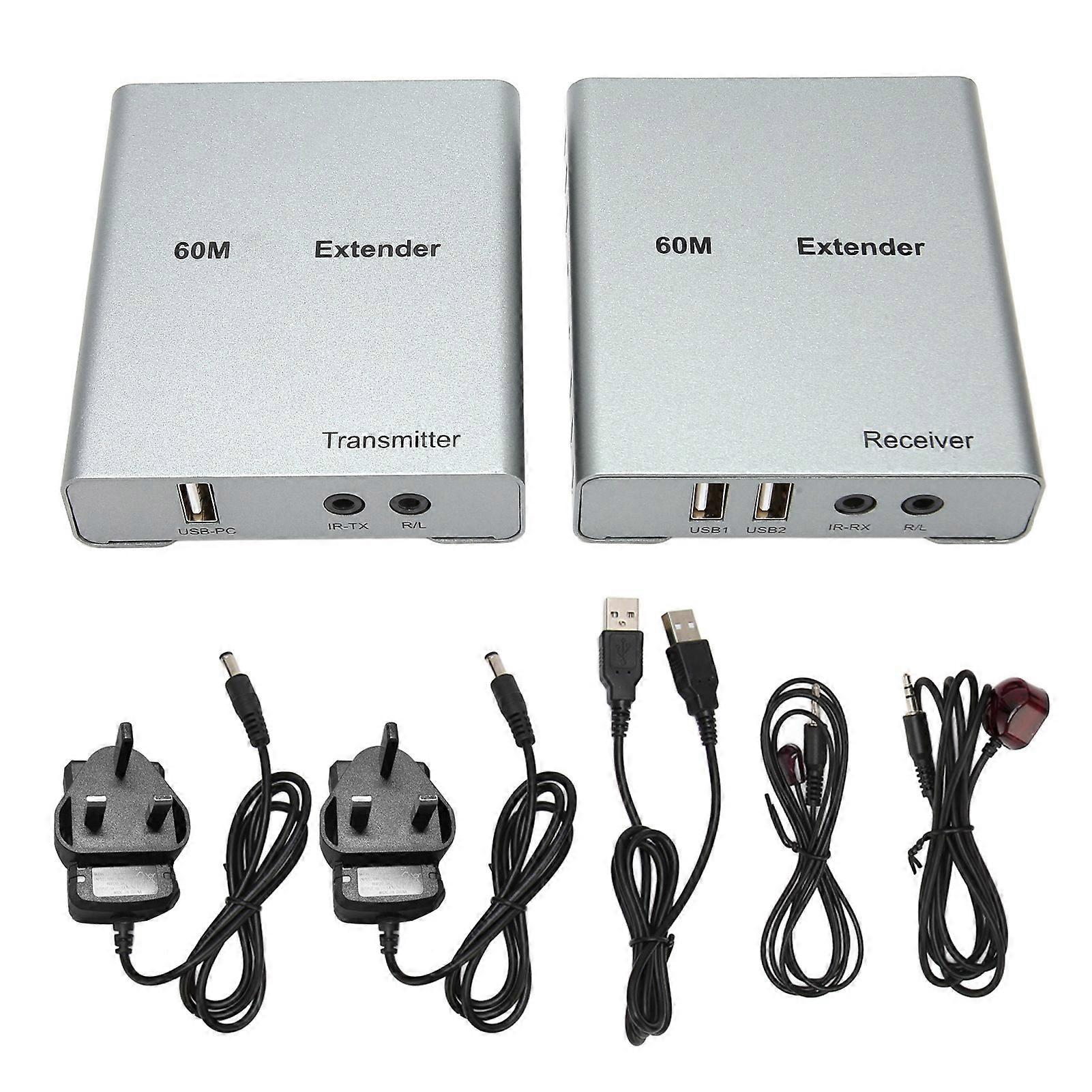 1080P HDMI KVM USB Extender - 60m Range, Cat5e/6, UK Plug, Mouse & Keyboard Control