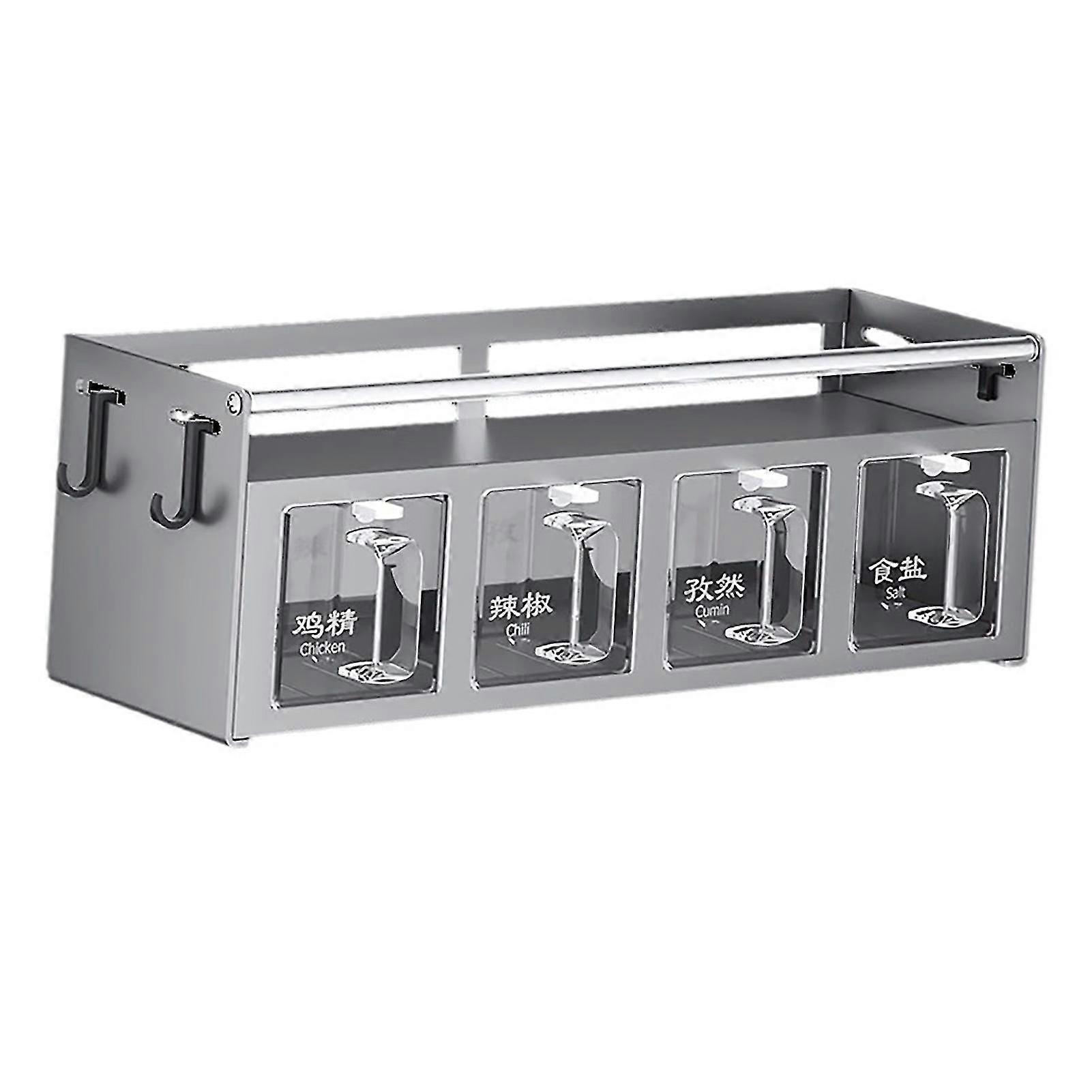 4-Compartment Wall-Mounted Seasoning Rack - Multi-Functional Condiment Storage Organizer for Home Kitchen & Dining